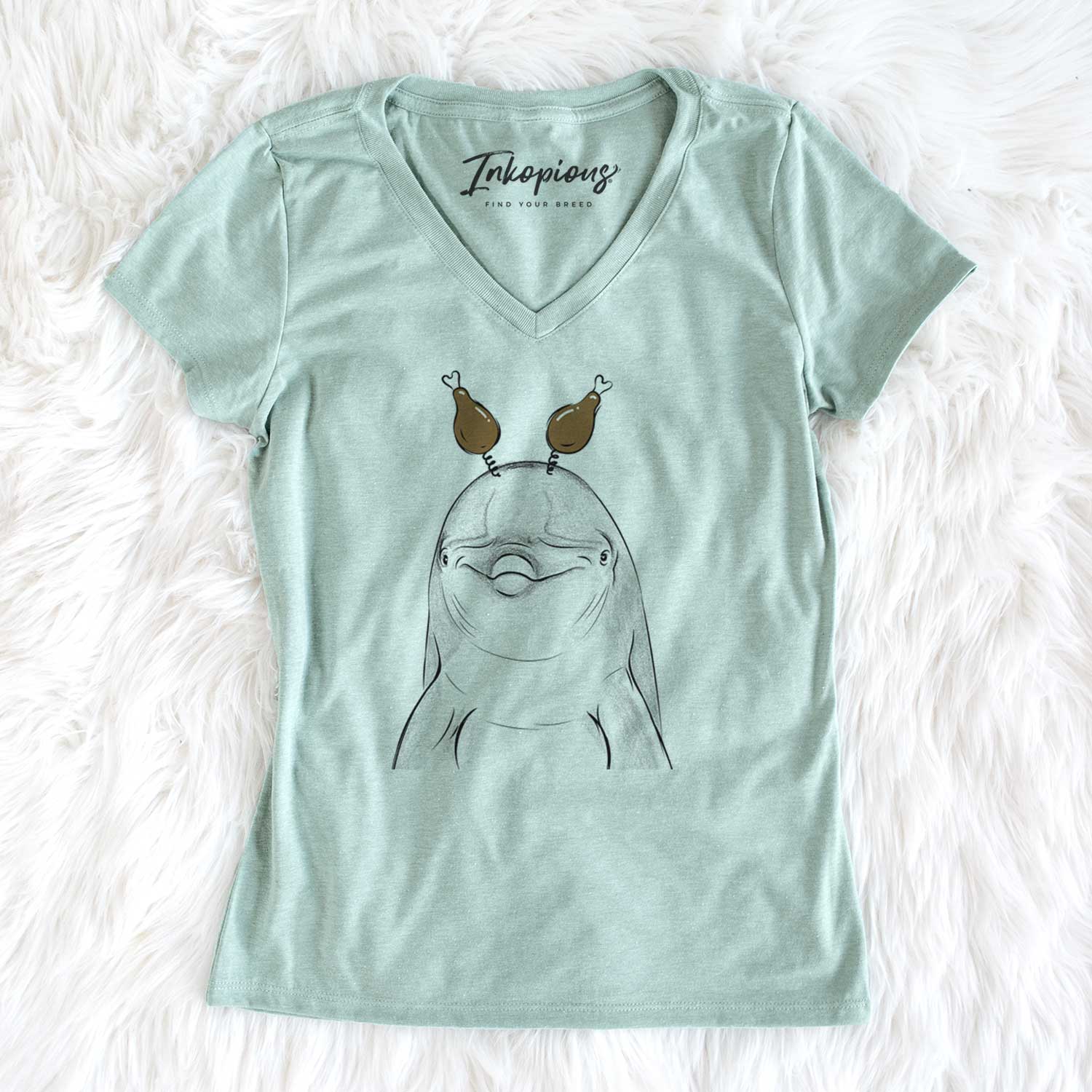 Thanksgiving Dave the Dolphin - Women's V-neck Shirt