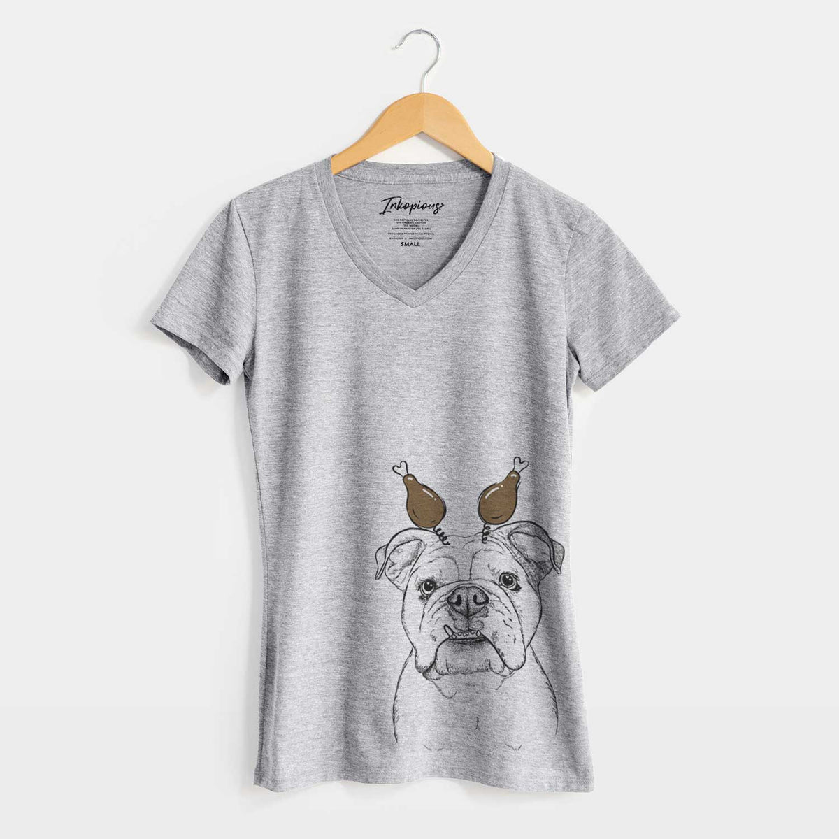 Thanksgiving Dazy the English Bulldog - Women's V-neck Shirt