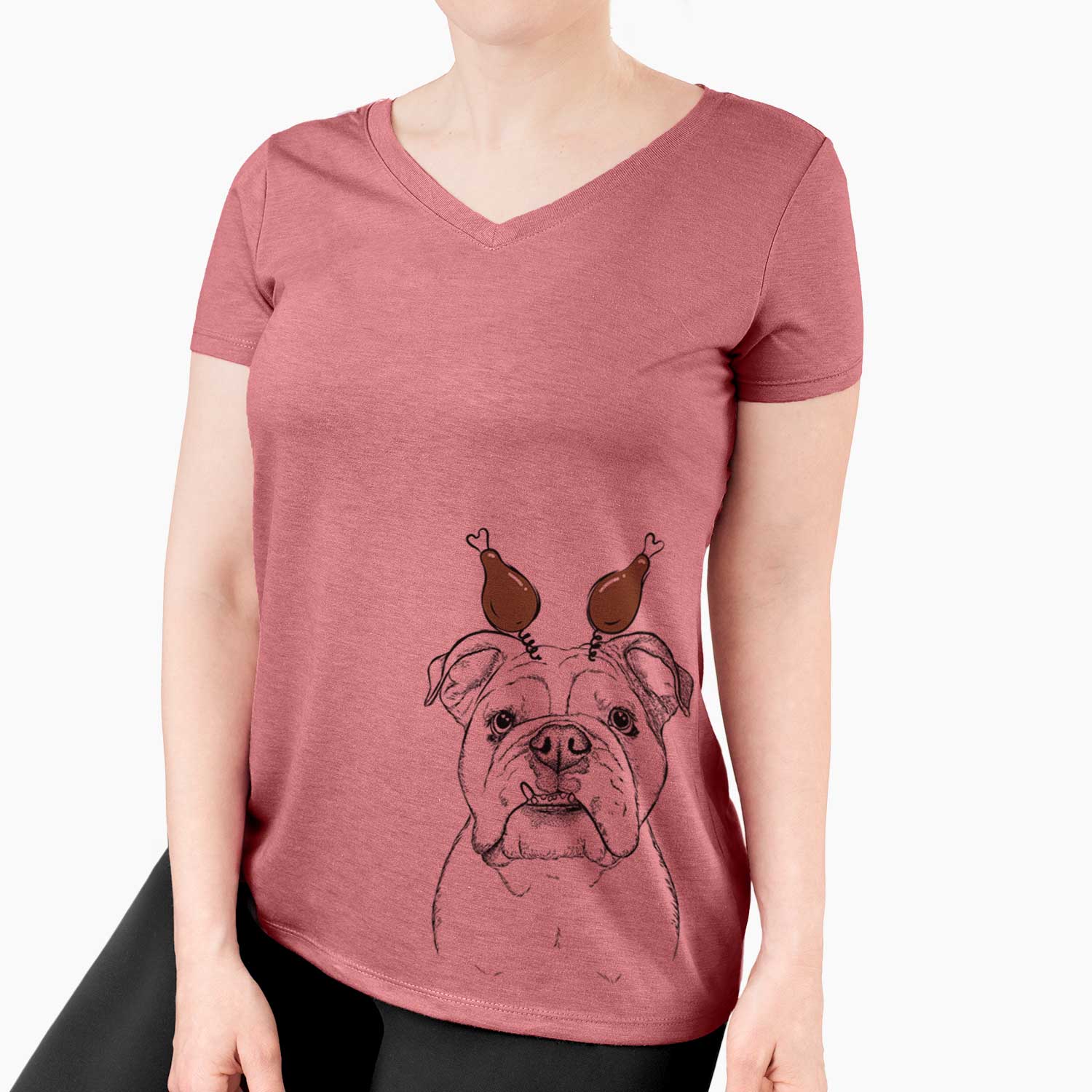 Thanksgiving Dazy the English Bulldog - Women's V-neck Shirt