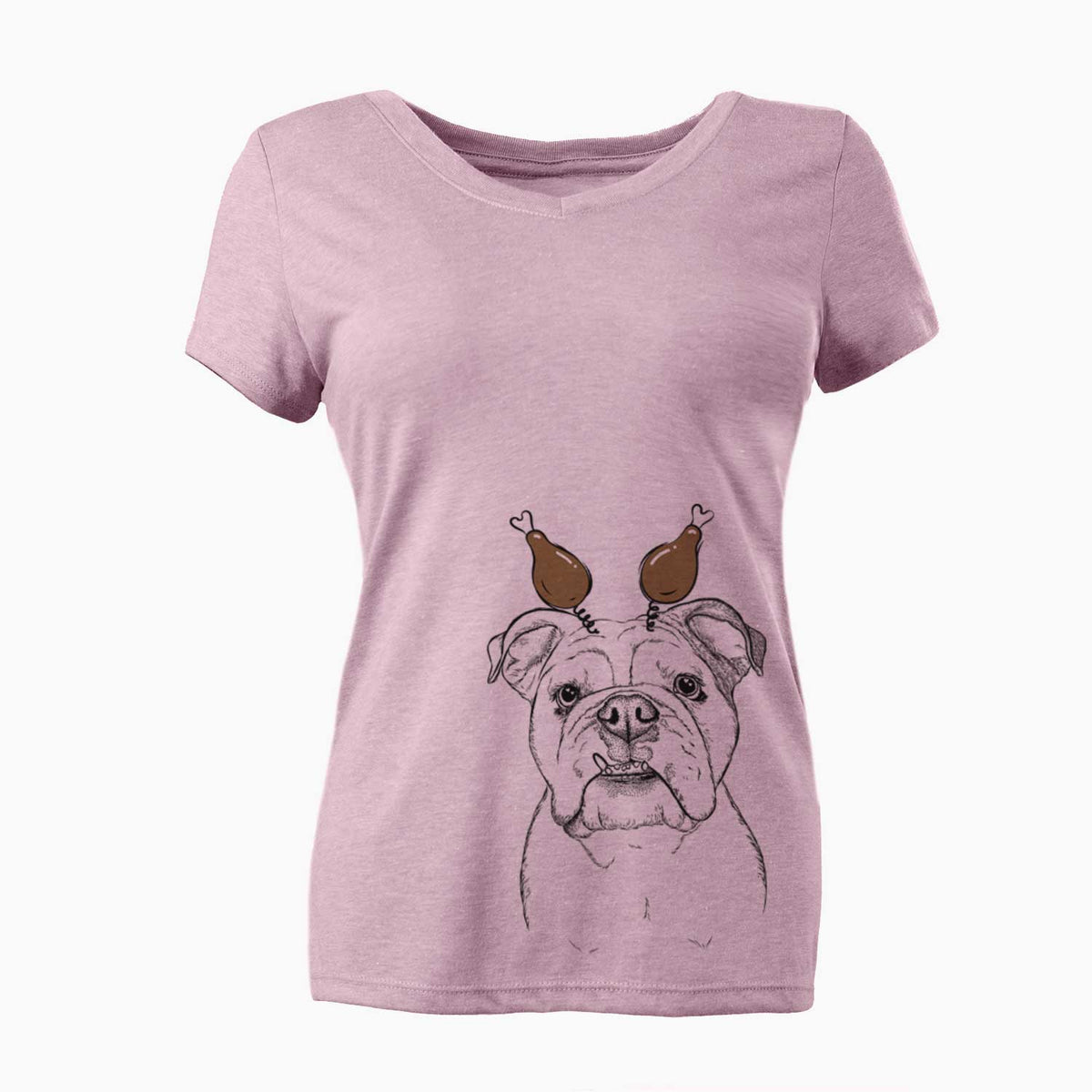 Thanksgiving Dazy the English Bulldog - Women's V-neck Shirt