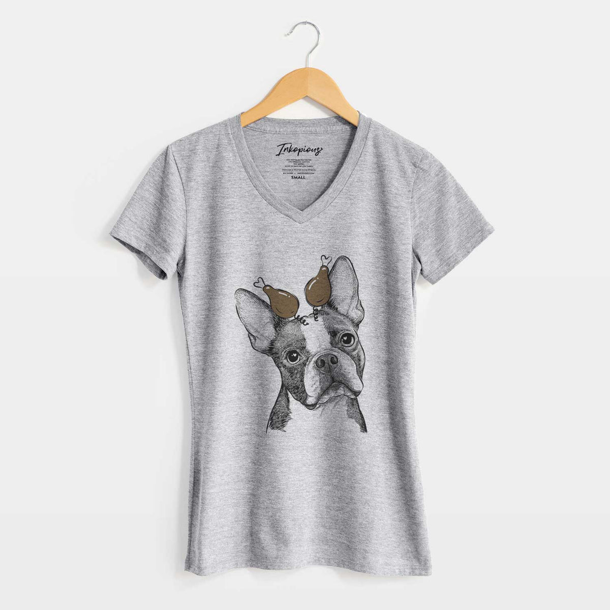 Thanksgiving Dee Dee the Boston Terrier - Women's V-neck Shirt