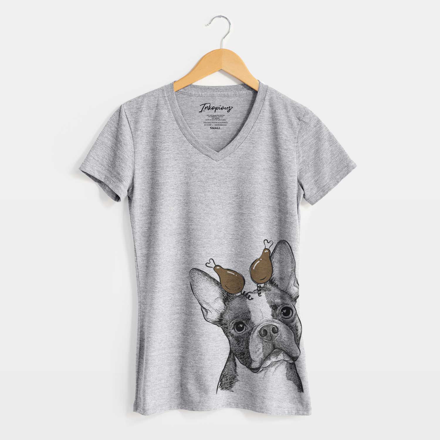 Thanksgiving Dee Dee the Boston Terrier - Women's V-neck Shirt