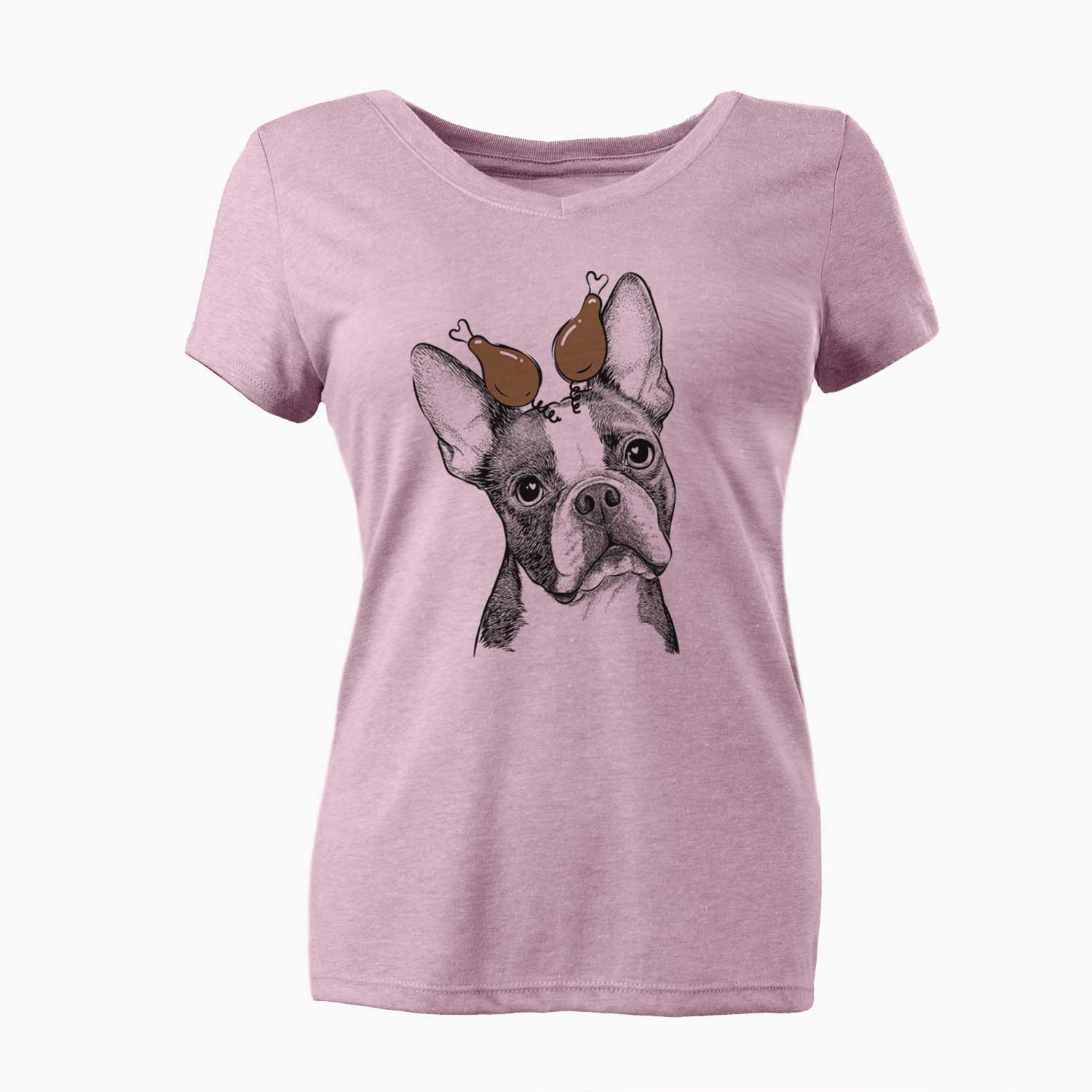 Thanksgiving Dee Dee the Boston Terrier - Women's V-neck Shirt