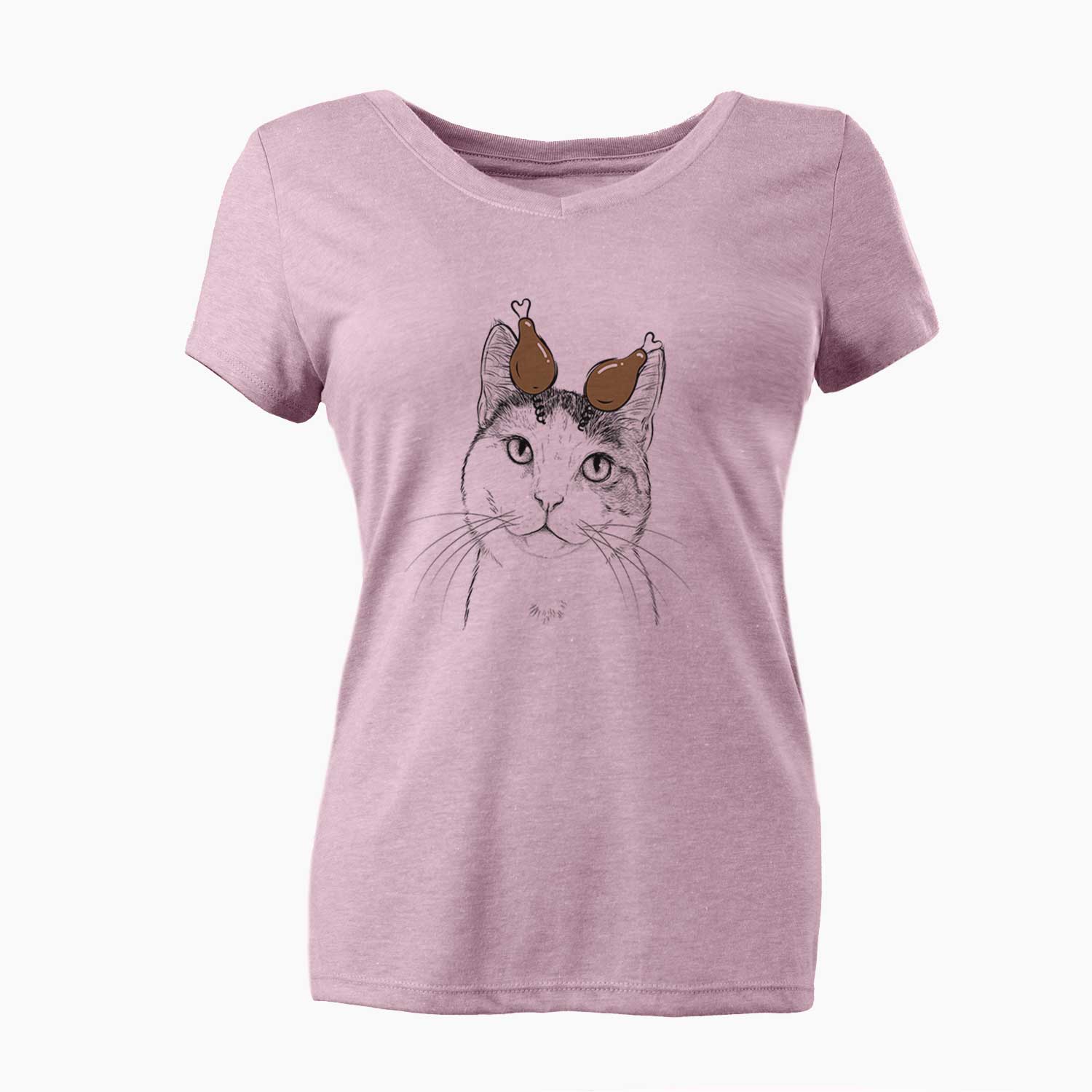 Thanksgiving Denver the Calico Cat - Women's V-neck Shirt