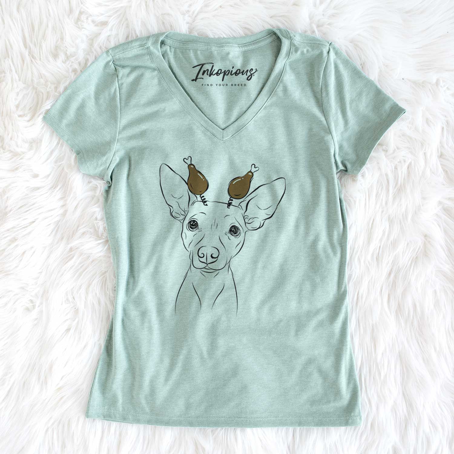 Thanksgiving Desi the American Hairless Terrier - Women's V-neck Shirt