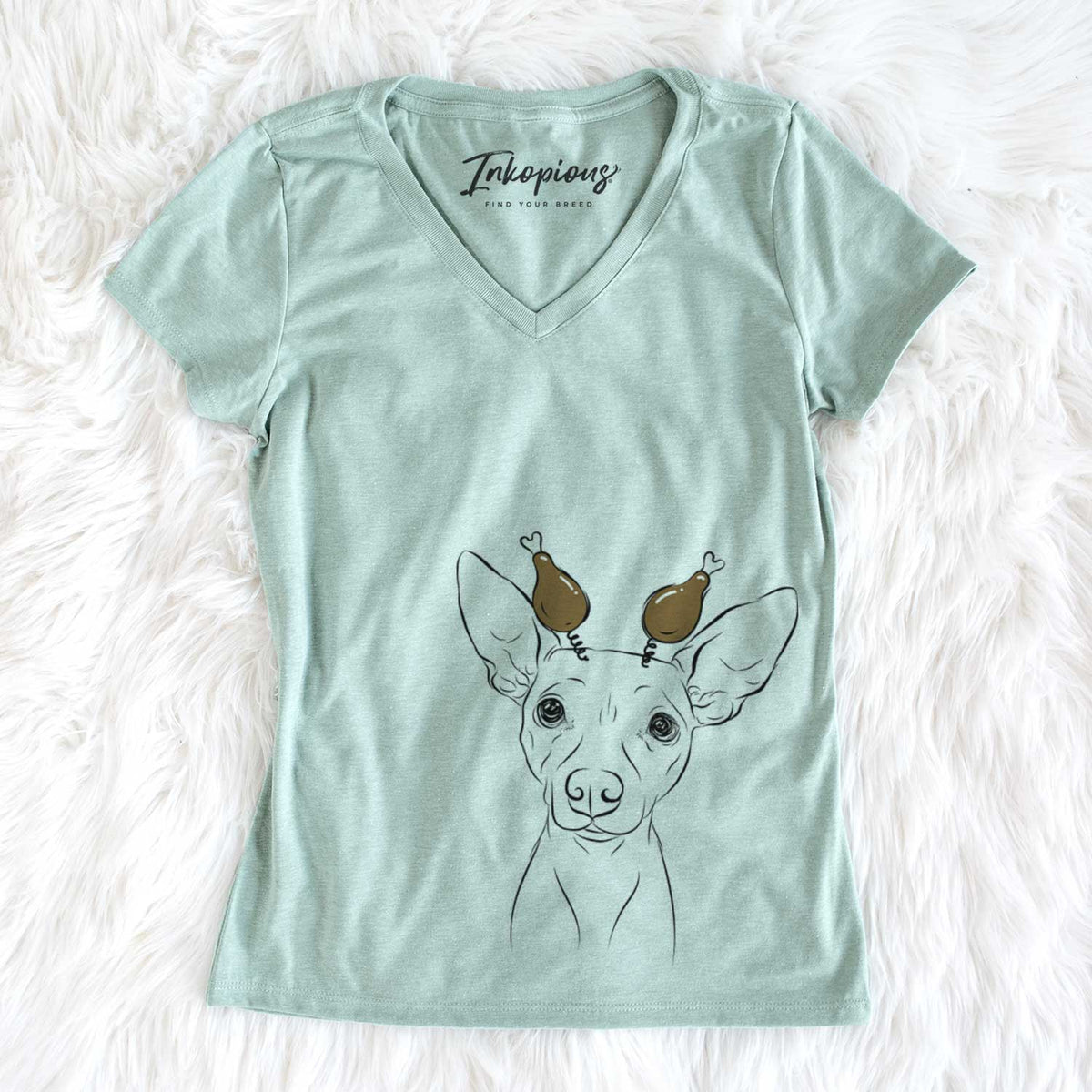 Thanksgiving Desi the American Hairless Terrier - Women&#39;s V-neck Shirt