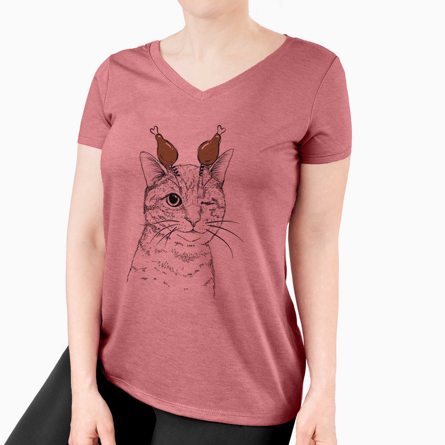 Thanksgiving Dexter the Domestic Shorthair - Women's V-neck Shirt