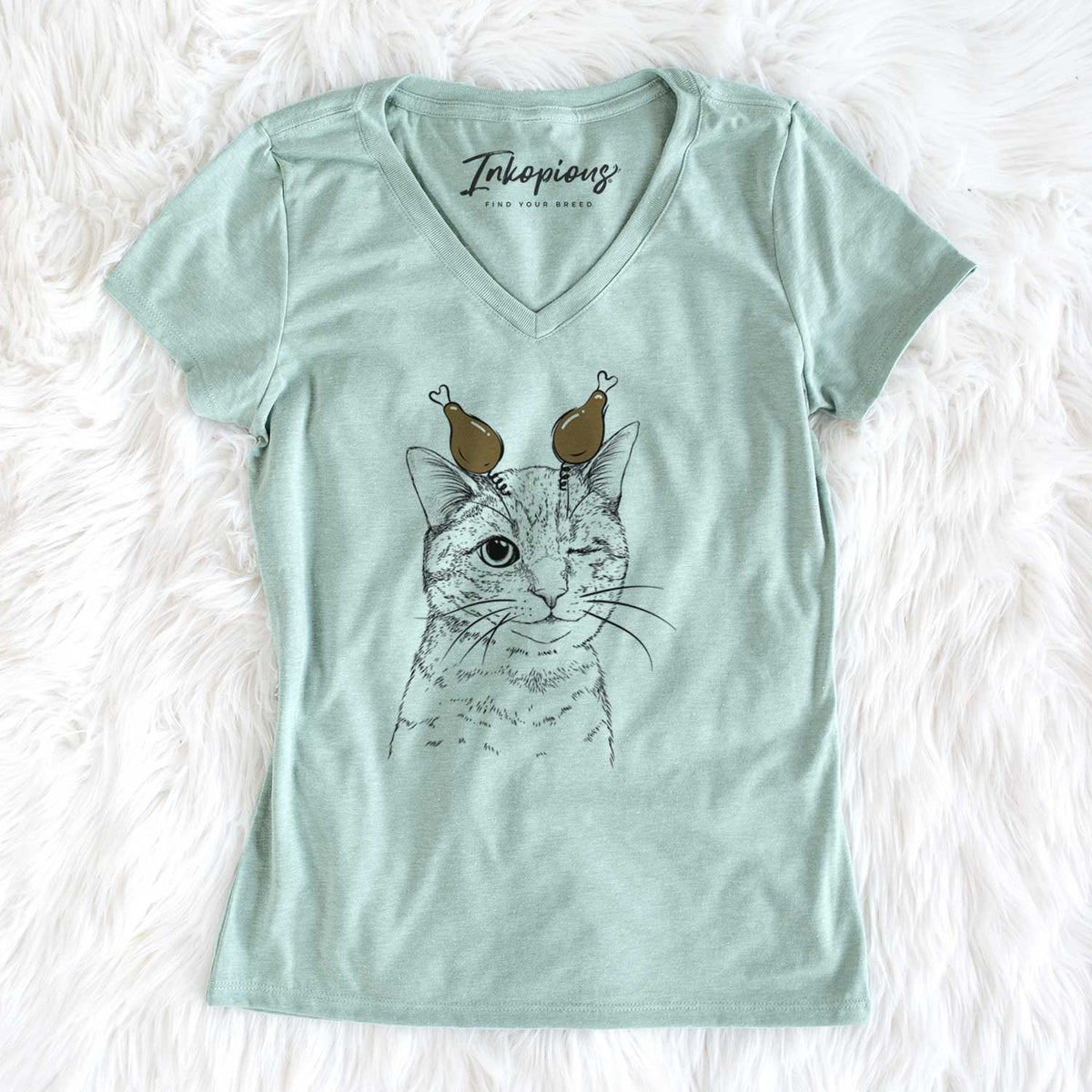 Thanksgiving Dexter the Domestic Shorthair - Women's V-neck Shirt