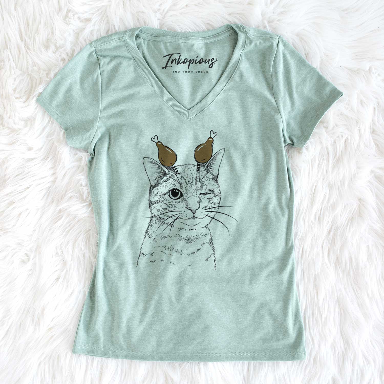 Thanksgiving Dexter the Domestic Shorthair - Women's V-neck Shirt