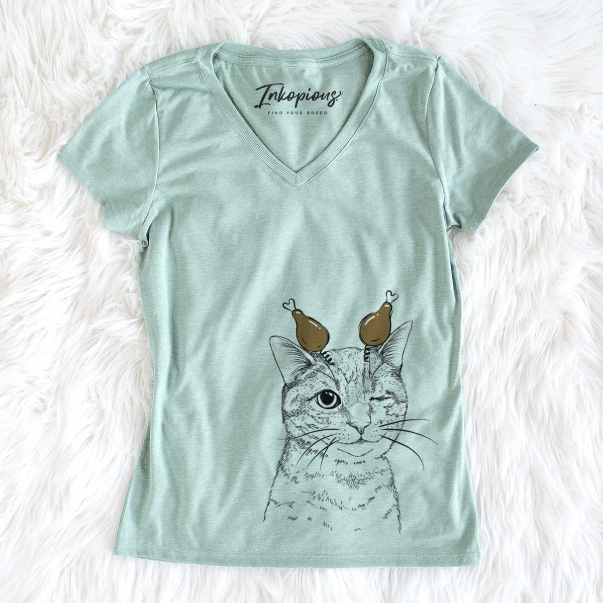 Thanksgiving Dexter the Domestic Shorthair - Women's V-neck Shirt