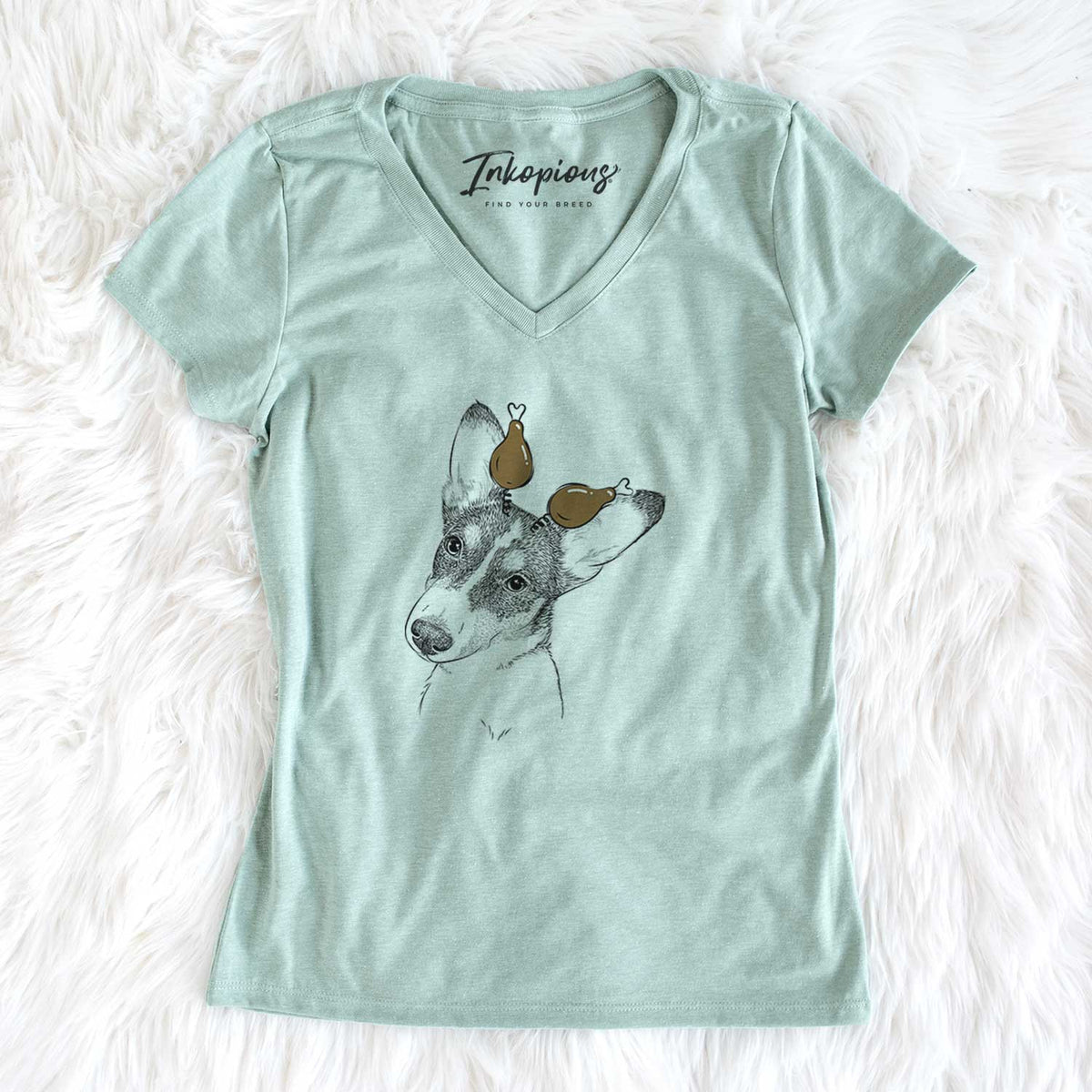 Thanksgiving Dexter the Corgi - Women's V-neck Shirt