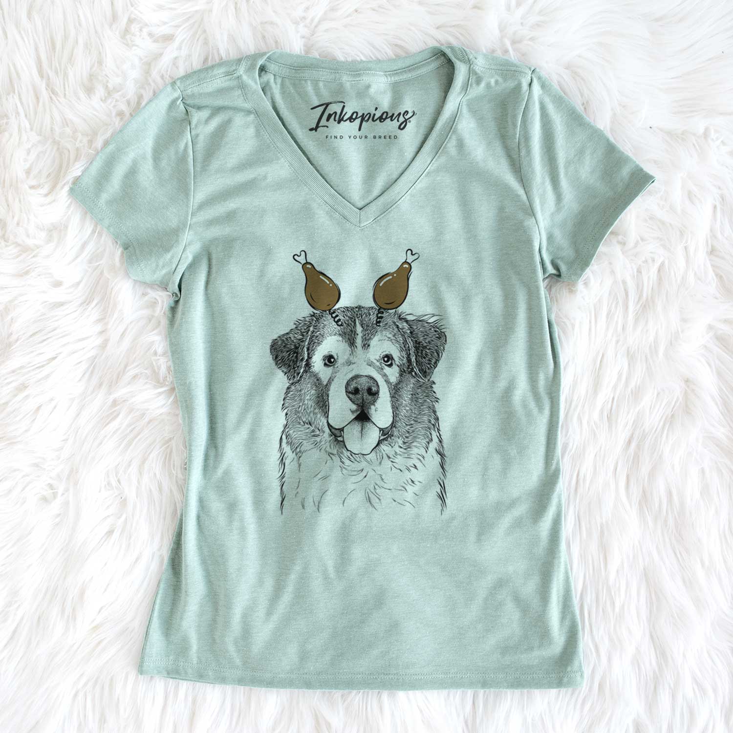 Thanksgiving Dilly the Saint Bernard - Women's V-neck Shirt