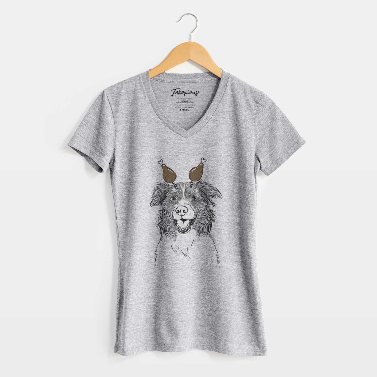 Thanksgiving Dizzy the Border Collie - Women's V-neck Shirt