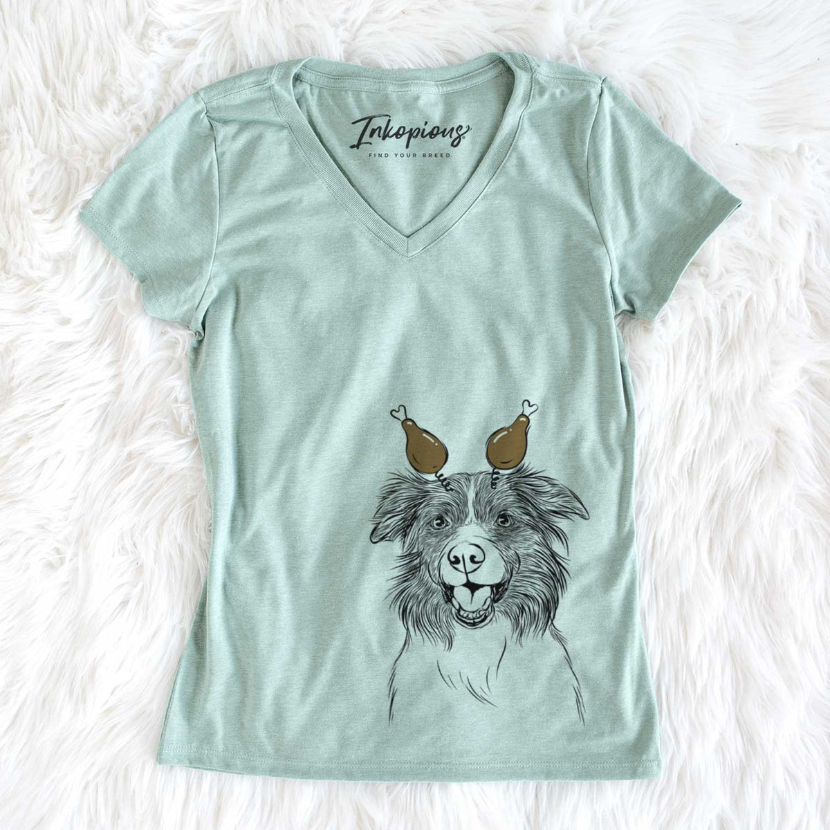 Thanksgiving Dizzy the Border Collie - Women&#39;s V-neck Shirt