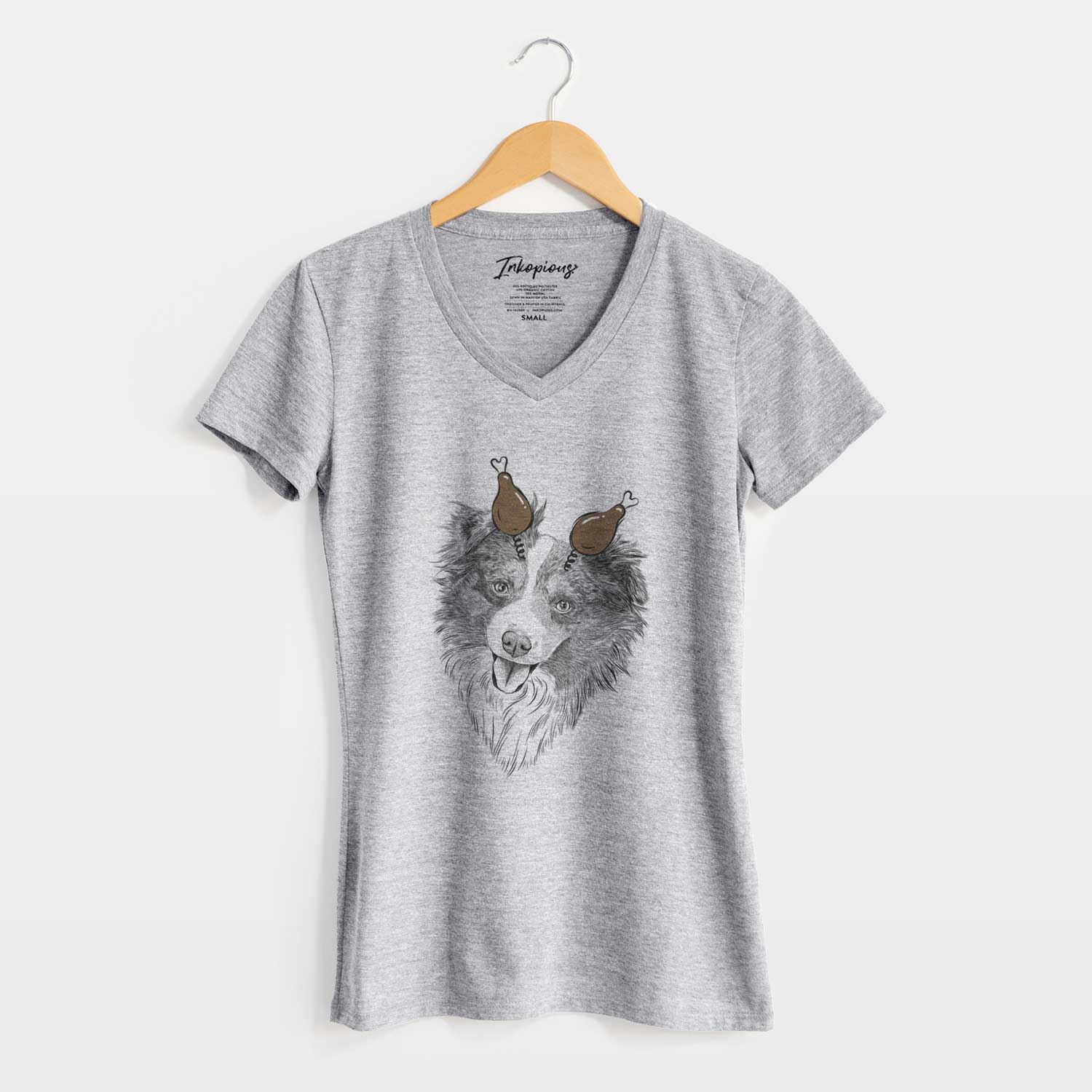 Thanksgiving Doc the Mini Aussie - Women's V-neck Shirt