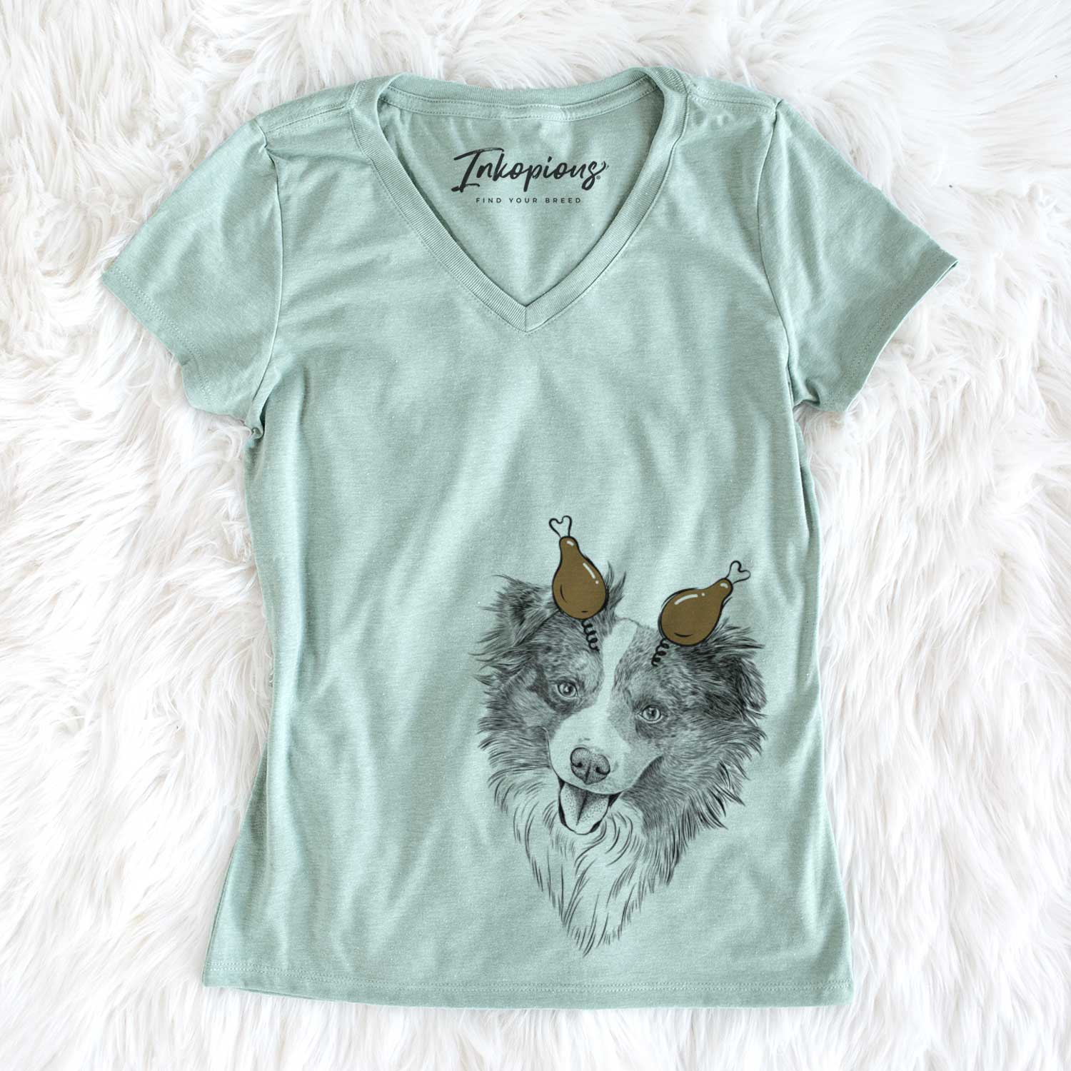 Thanksgiving Doc the Mini Aussie - Women's V-neck Shirt