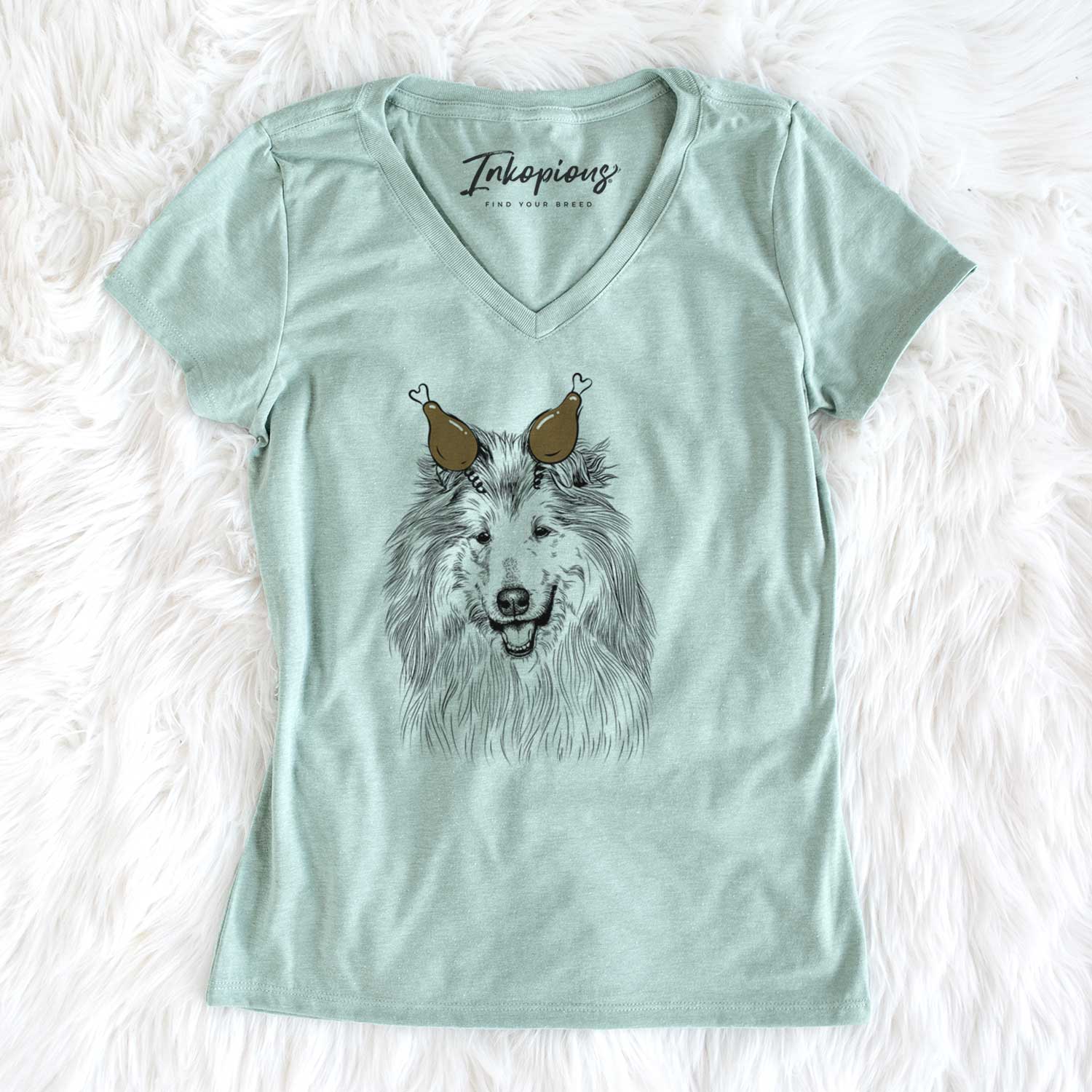 Thanksgiving Donnan the Rough Collie - Women's V-neck Shirt