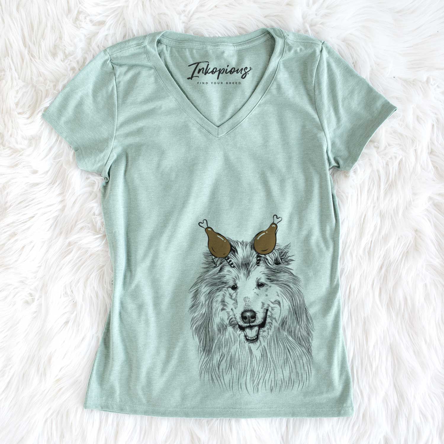 Thanksgiving Donnan the Rough Collie - Women's V-neck Shirt