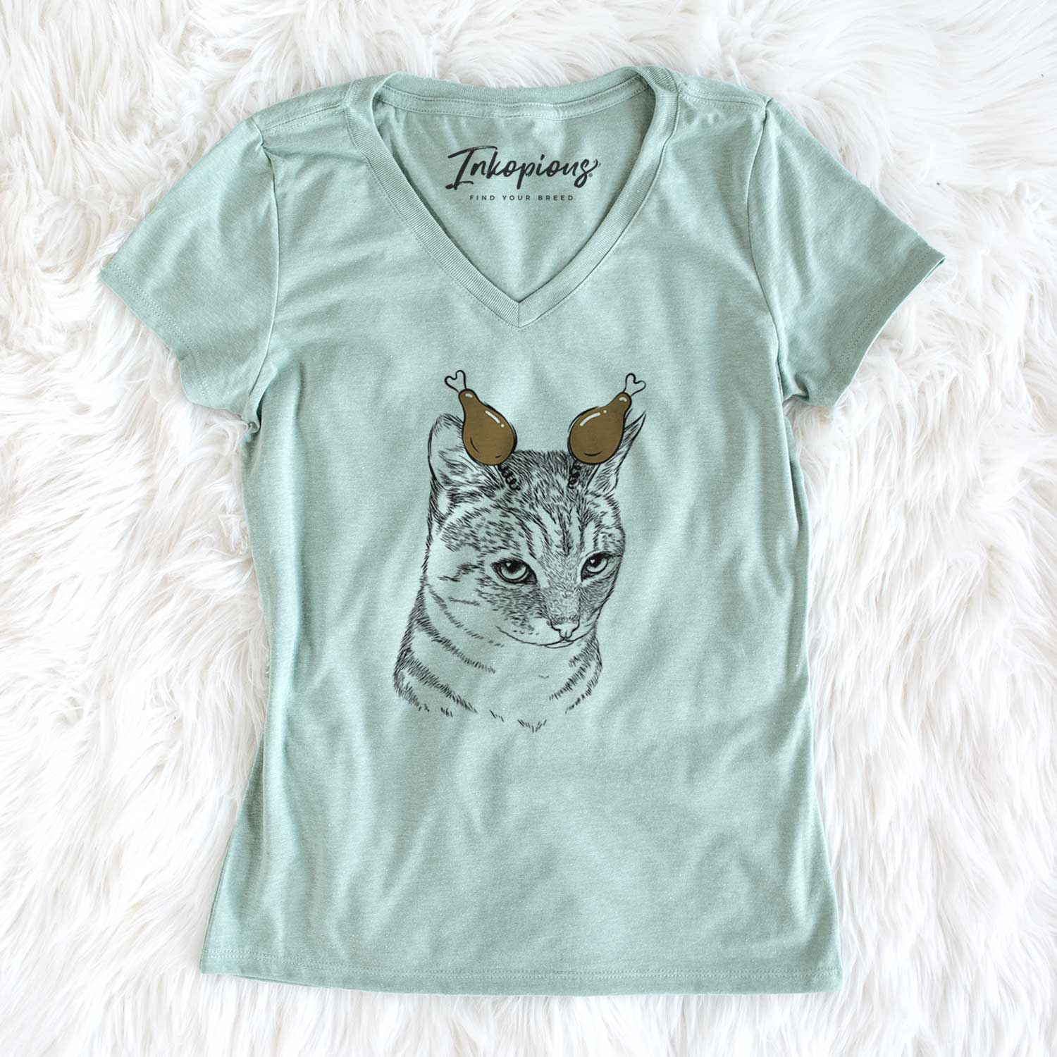 Thanksgiving Dora the Tabby Cat - Women's V-neck Shirt