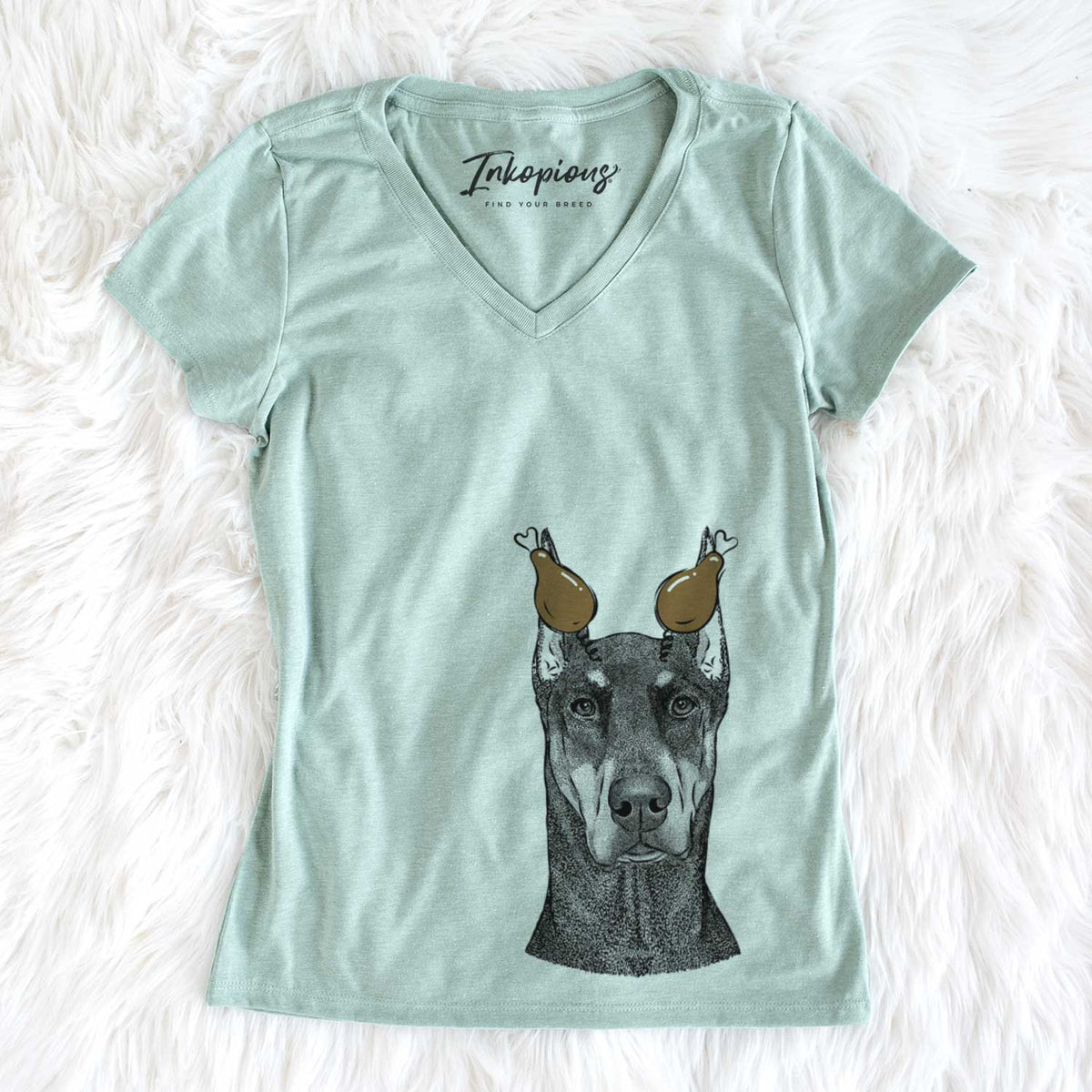 Thanksgiving Drake the Doberman Pinscher - Women&#39;s V-neck Shirt