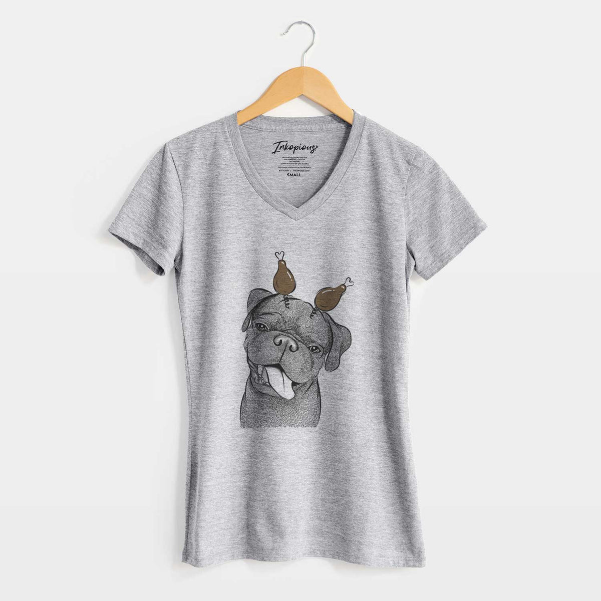 Thanksgiving Dudley Danger the Pug - Women's V-neck Shirt