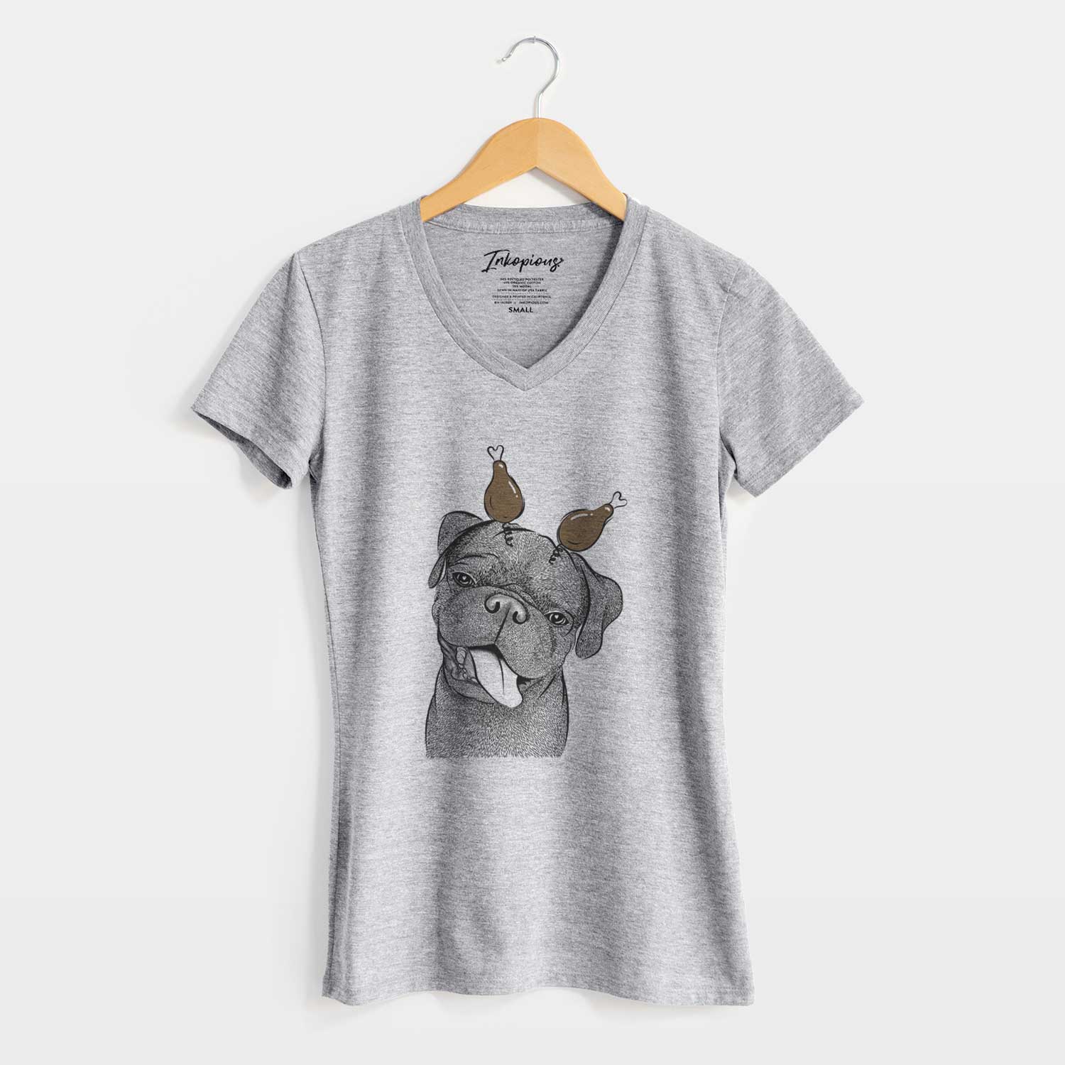 Thanksgiving Dudley Danger the Pug - Women's V-neck Shirt