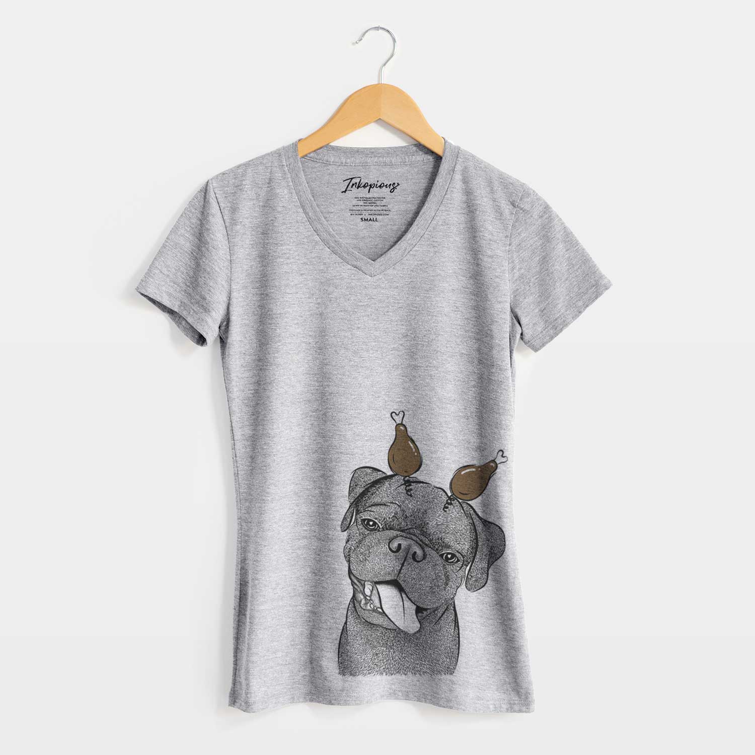 Thanksgiving Dudley Danger the Pug - Women's V-neck Shirt