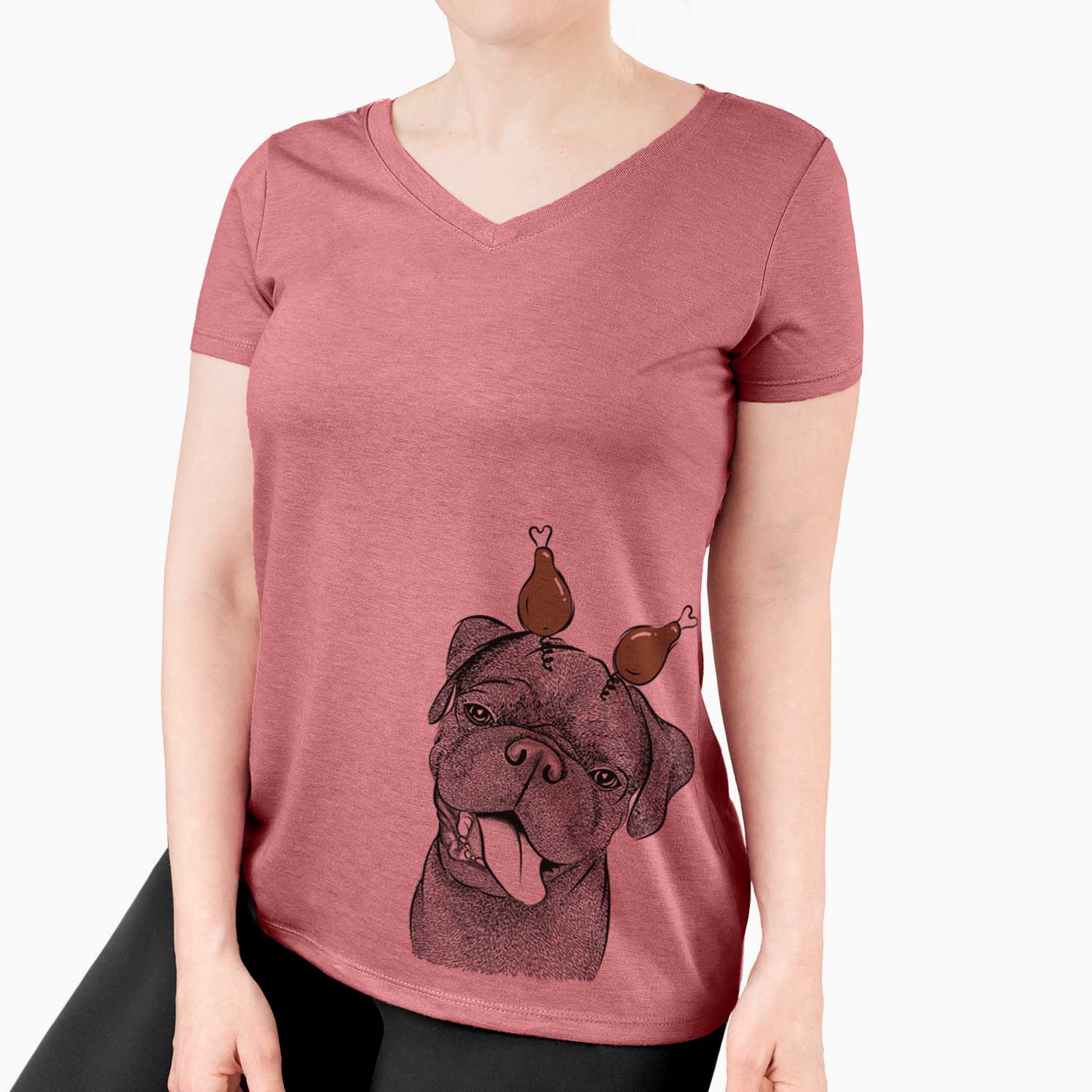 Thanksgiving Dudley Danger the Pug - Women's V-neck Shirt