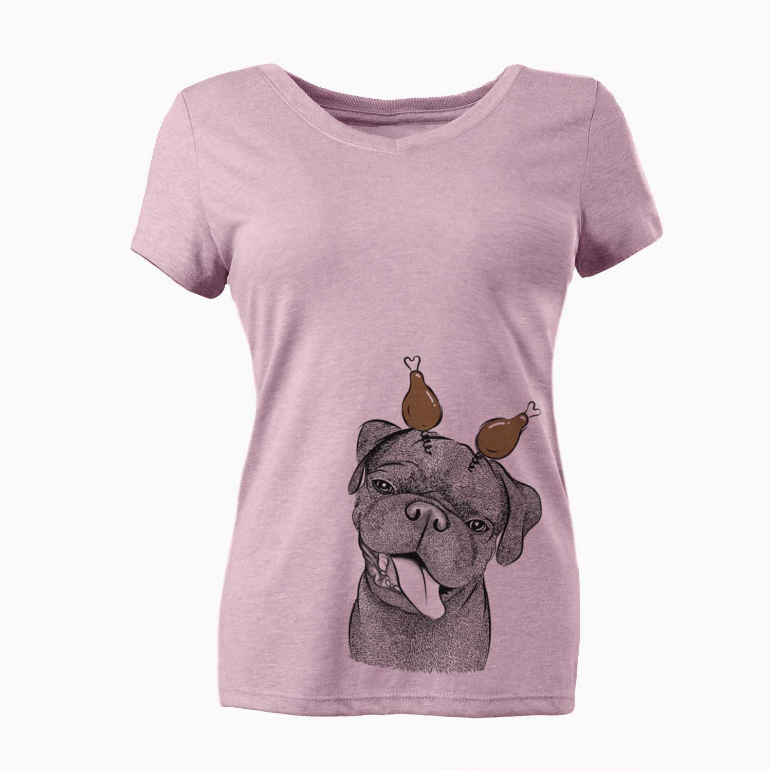 Thanksgiving Dudley Danger the Pug - Women's V-neck Shirt