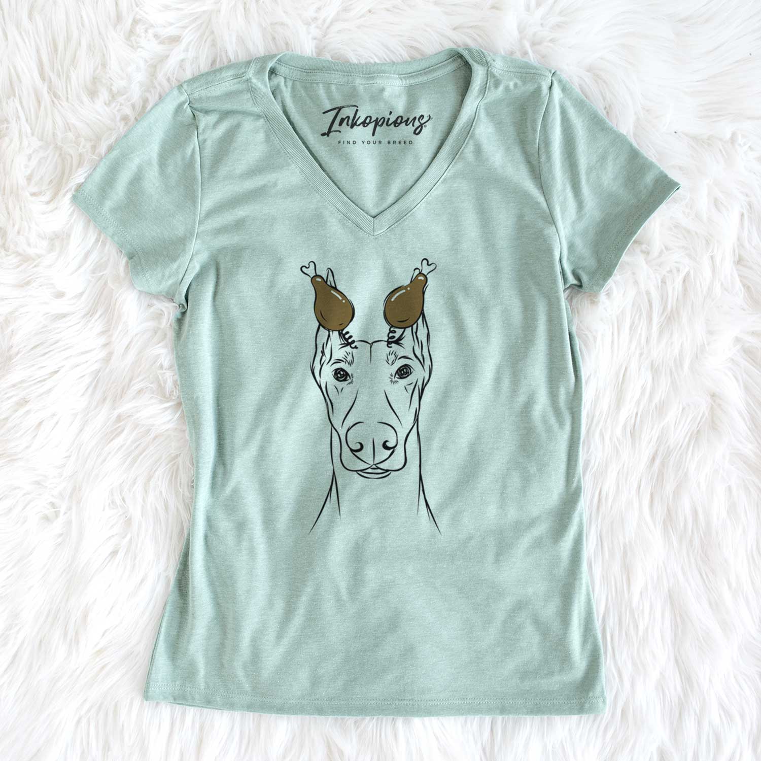 Thanksgiving Duke the Doberman Pinscher - Women's V-neck Shirt