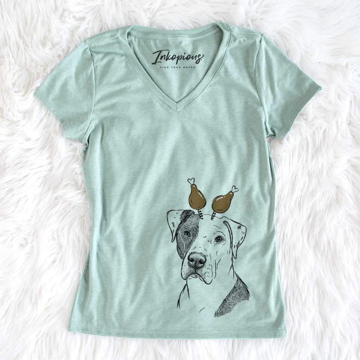 Thanksgiving Duke the American Staffordshire Terrier Mix - Women&#39;s V-neck Shirt