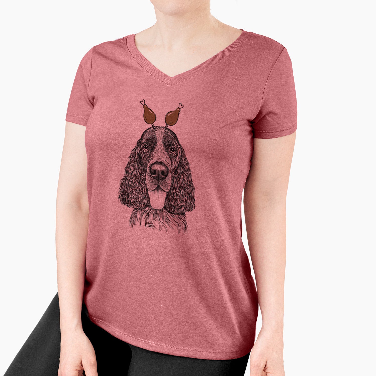 Thanksgiving Duke the English Springer Spaniel - Women's Perfect V-neck Shirt