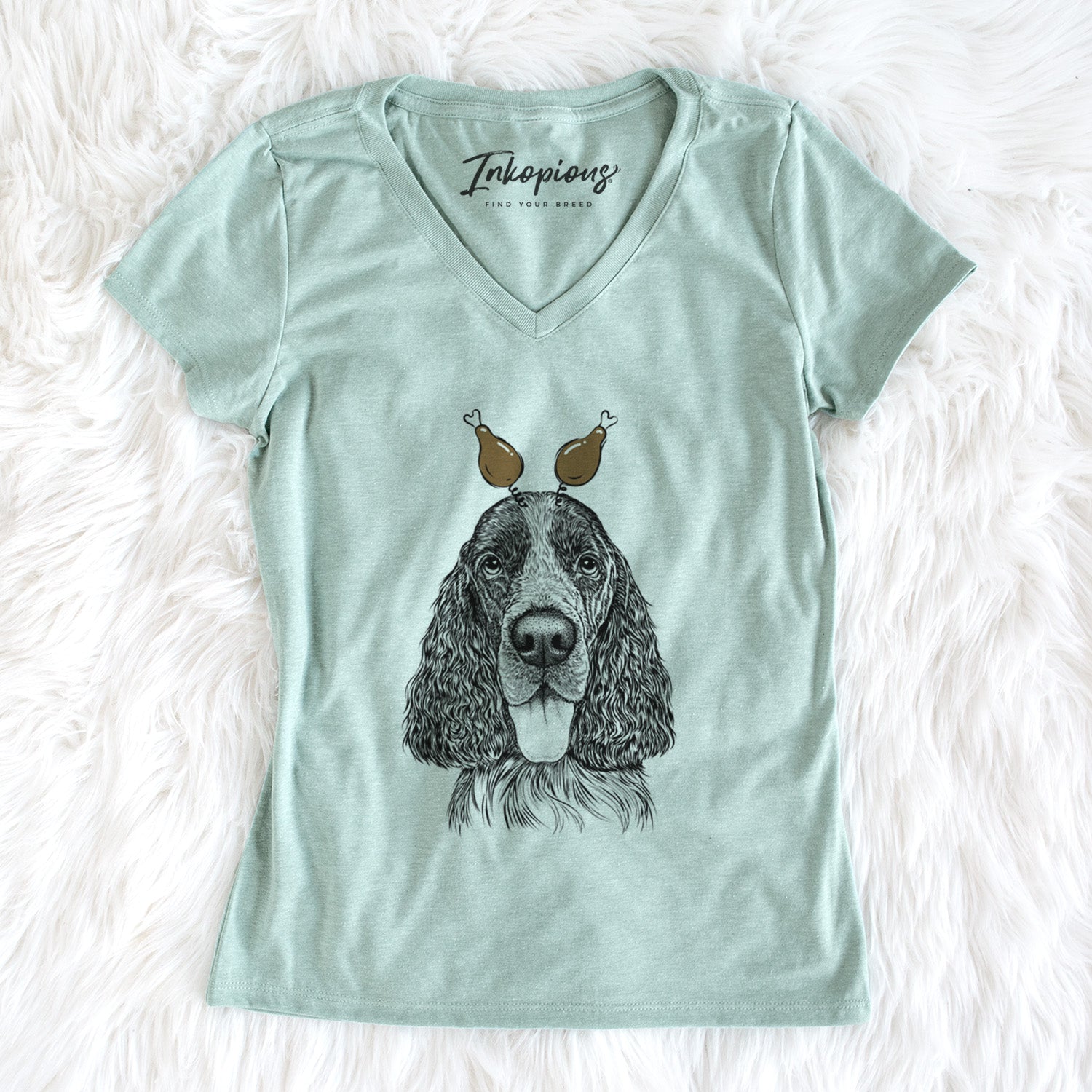 Thanksgiving Duke the English Springer Spaniel - Women's Perfect V-neck Shirt