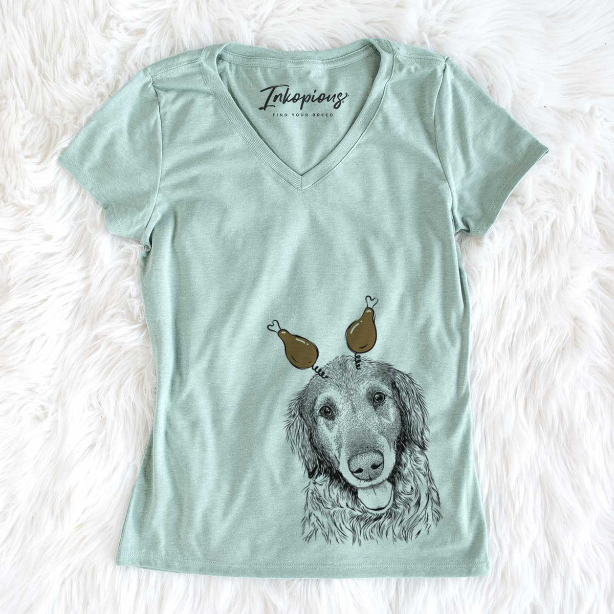 Thanksgiving Duncan the Golden Retriever - Women&#39;s V-neck Shirt