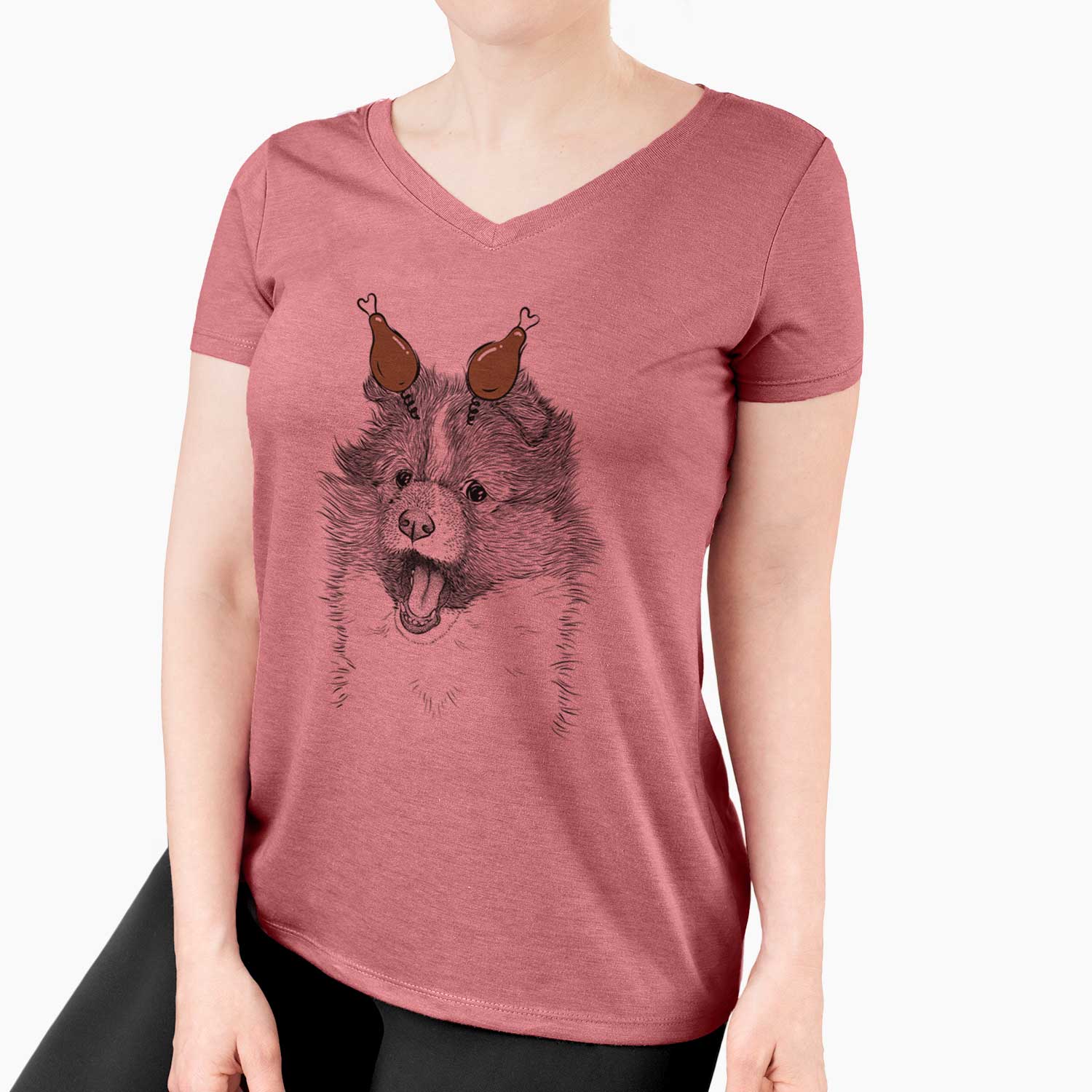 Thanksgiving Dylan the Shetland Sheepdog - Women's V-neck Shirt