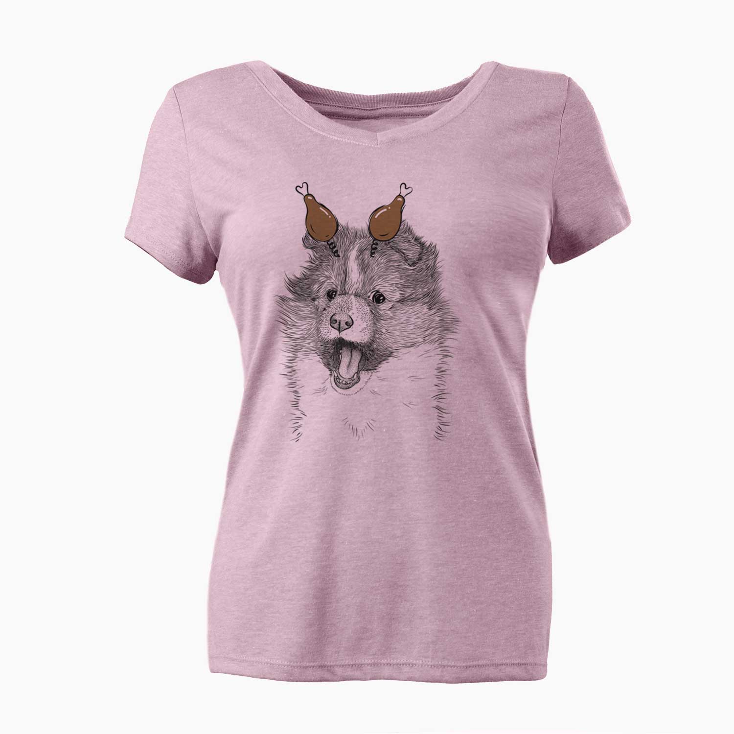 Thanksgiving Dylan the Shetland Sheepdog - Women's V-neck Shirt