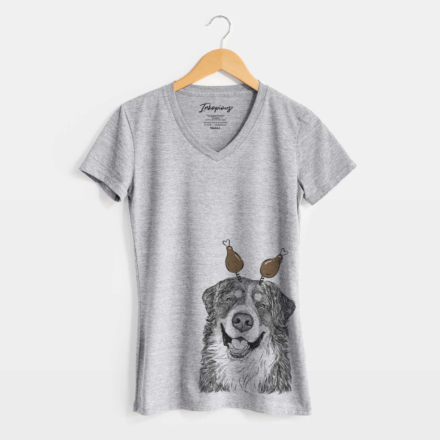 Thanksgiving Eiger the Bernese Mountain Dog - Women's V-neck Shirt