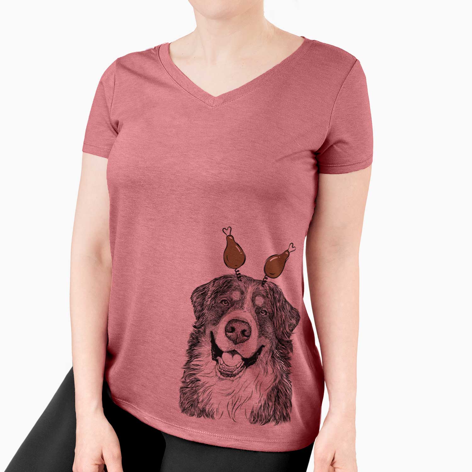 Thanksgiving Eiger the Bernese Mountain Dog - Women's V-neck Shirt