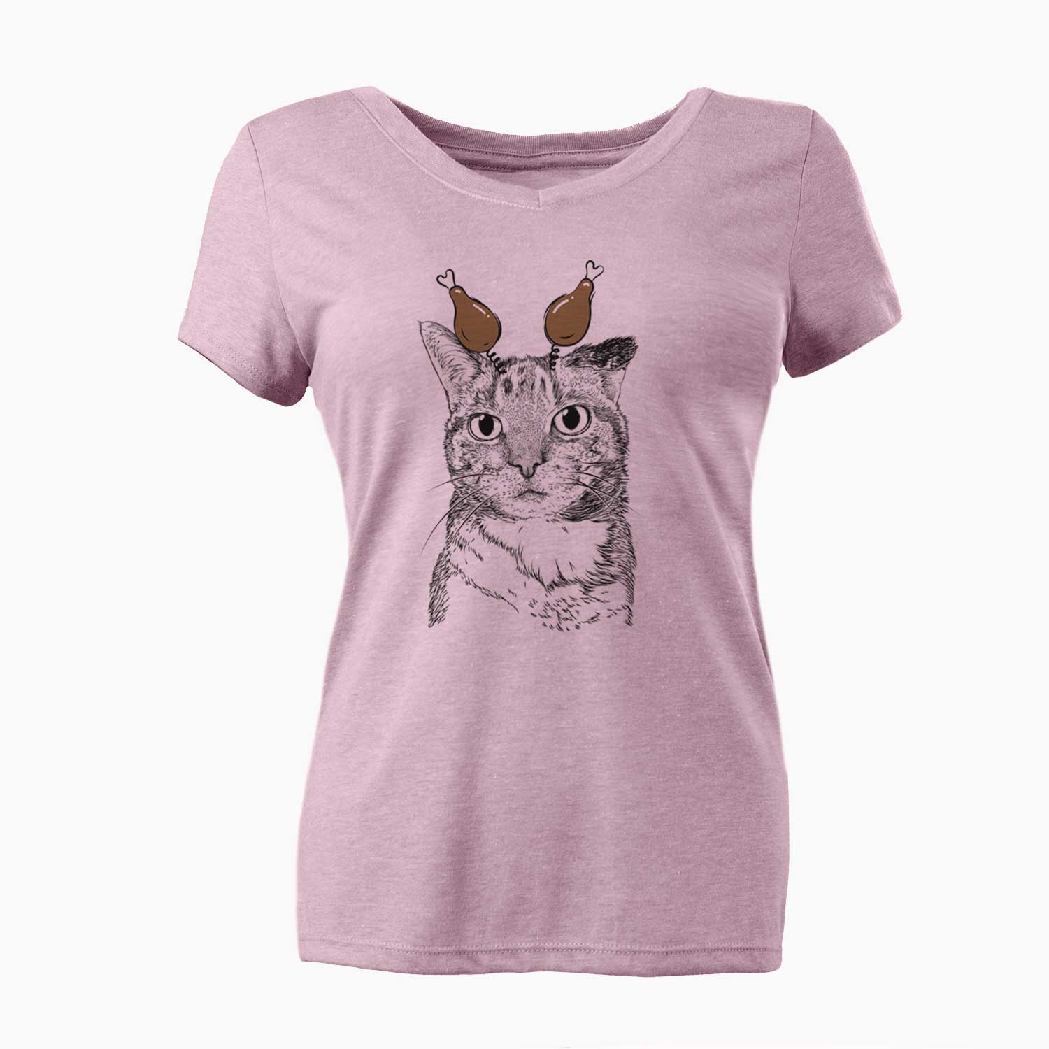 Thanksgiving Eleanor the Domestic Shorthair Cat - Women's V-neck Shirt