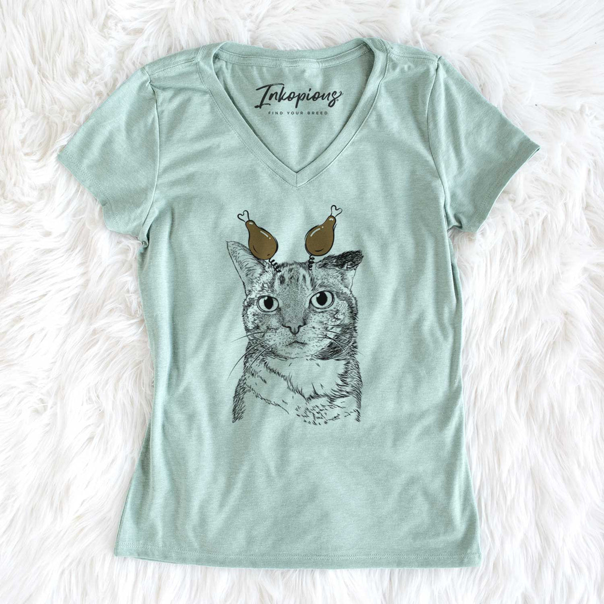 Thanksgiving Eleanor the Domestic Shorthair Cat - Women's V-neck Shirt
