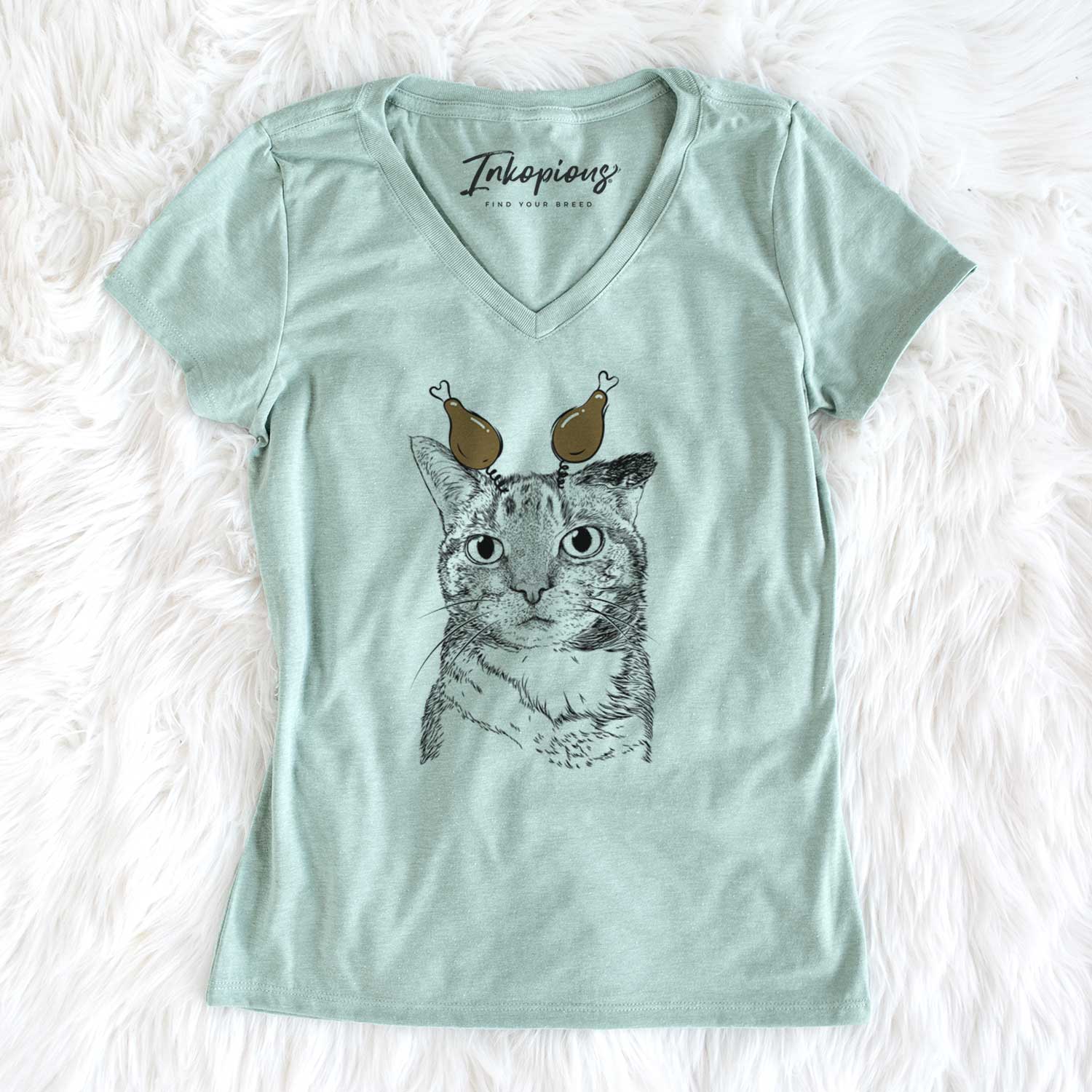 Thanksgiving Eleanor the Domestic Shorthair Cat - Women's V-neck Shirt