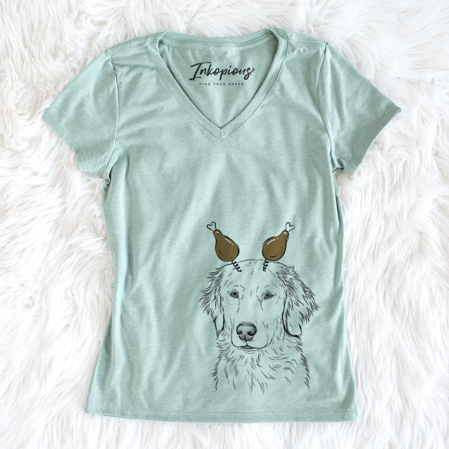 Thanksgiving Eli the Golden Retriever - Women's V-neck Shirt