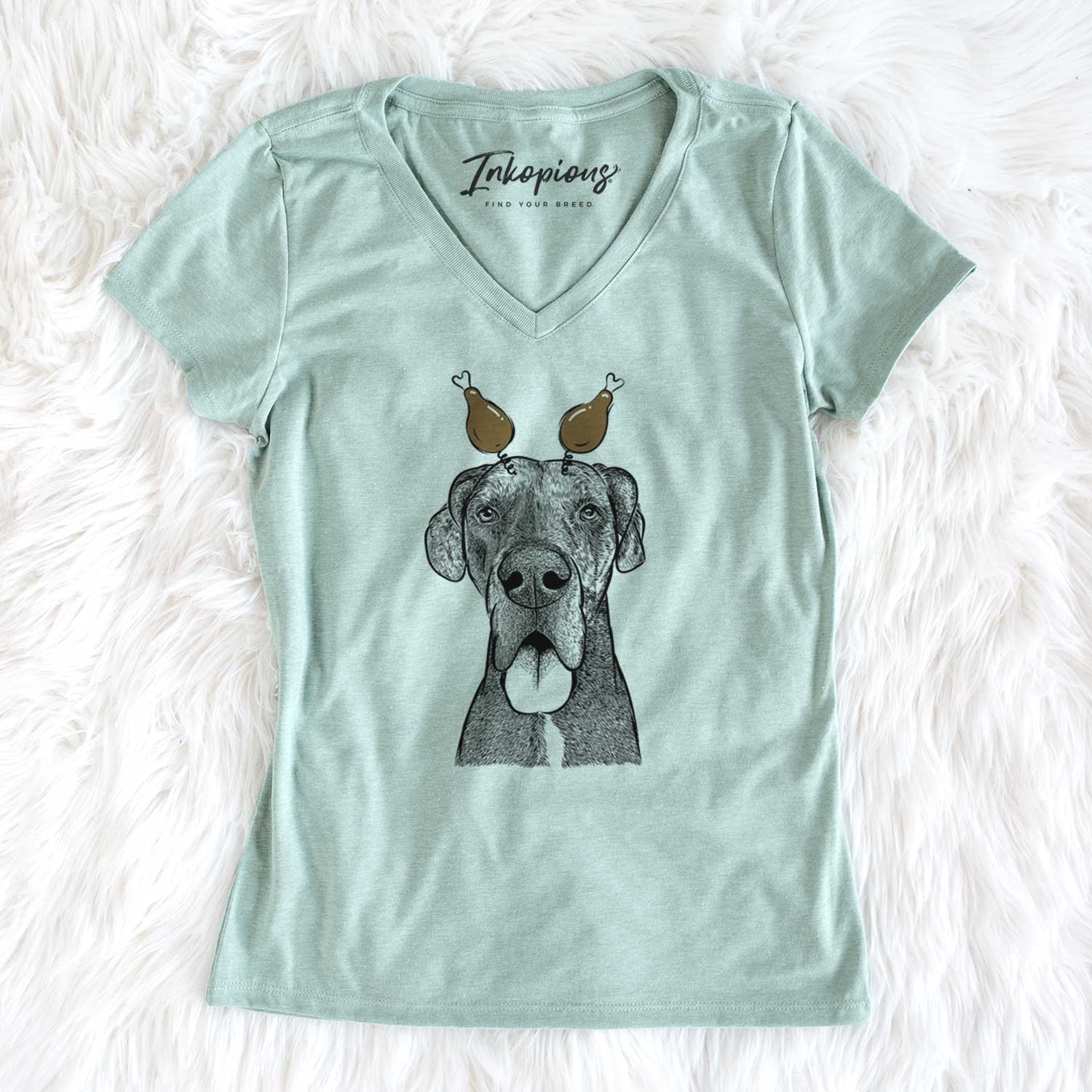 Thanksgiving Eli the Great Dane - Women's V-neck Shirt