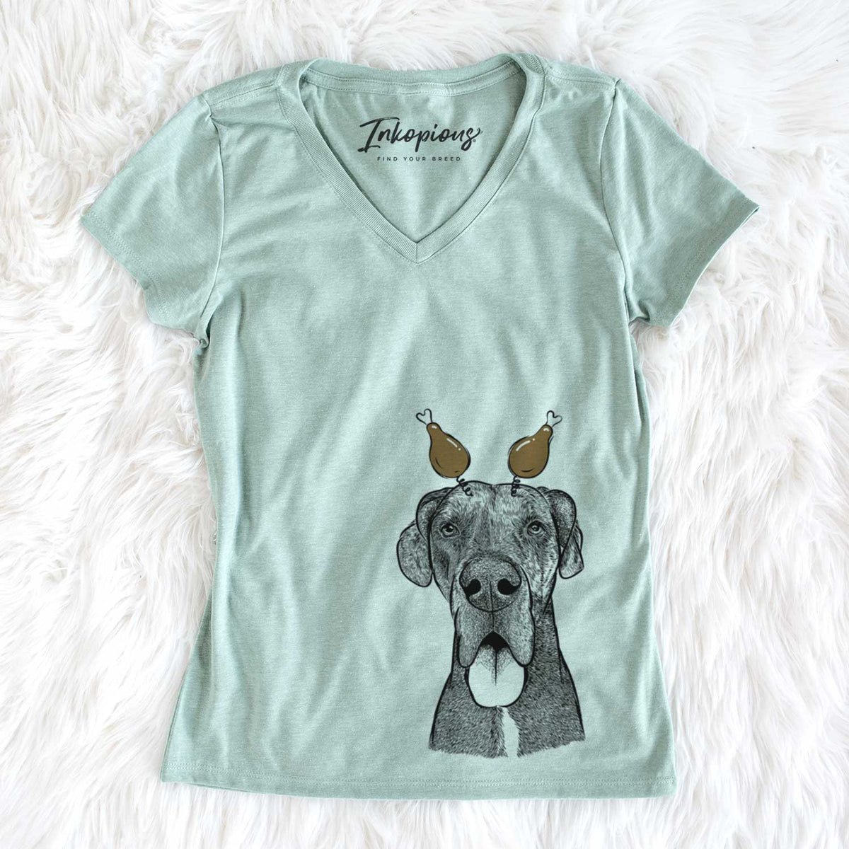 Thanksgiving Eli the Great Dane - Women&#39;s V-neck Shirt