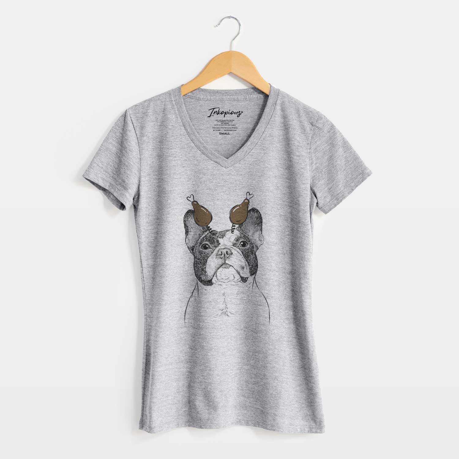 Thanksgiving Ella the French Bulldog - Women's V-neck Shirt