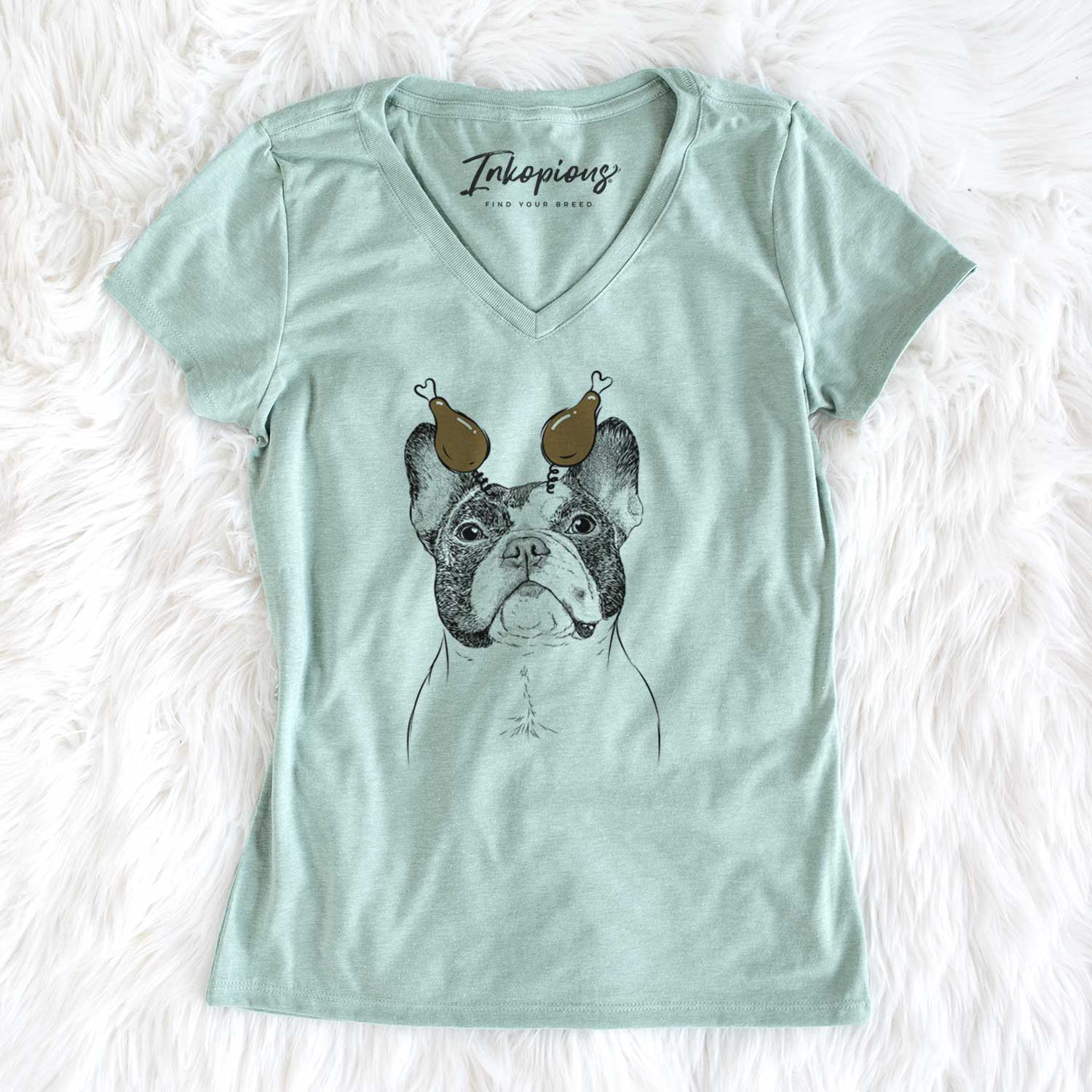 Thanksgiving Ella the French Bulldog - Women's V-neck Shirt