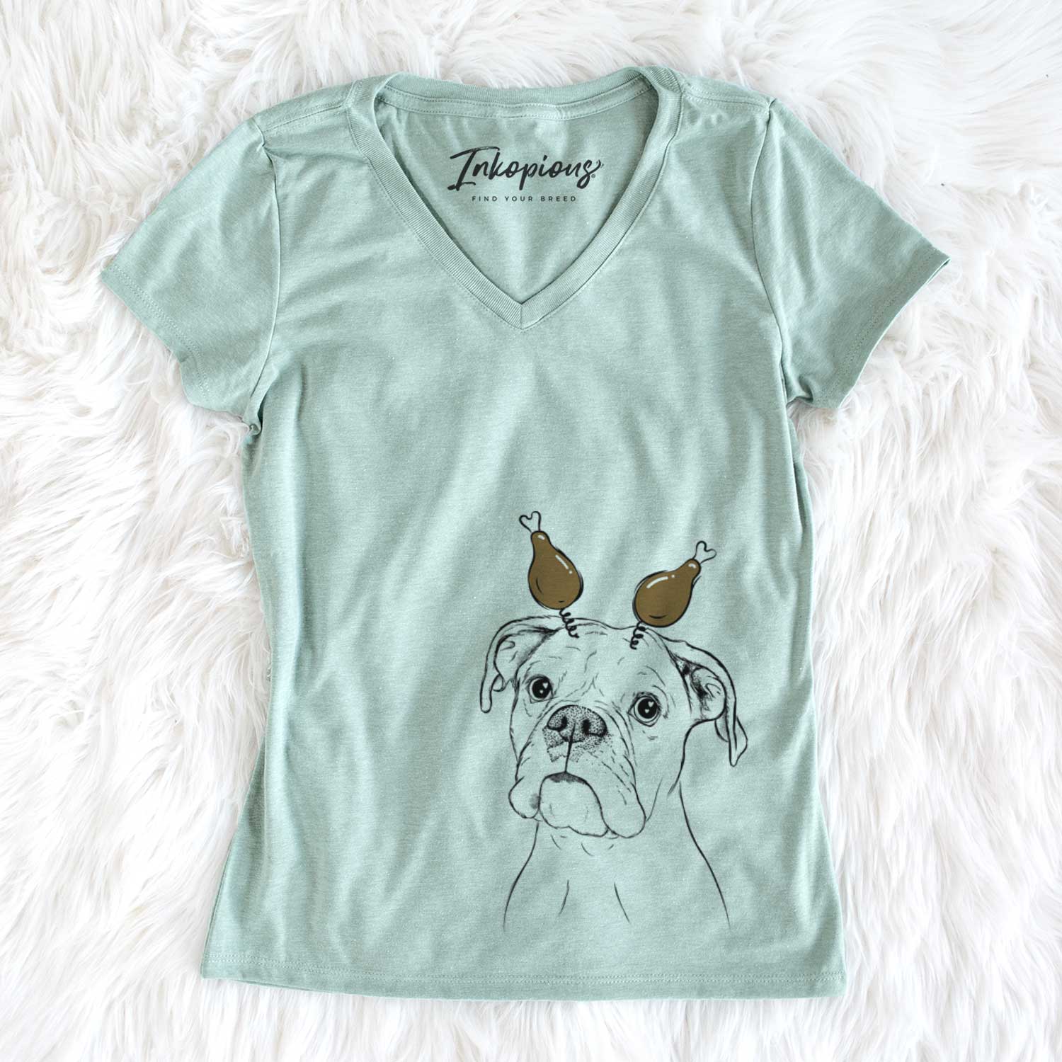 Thanksgiving Ellie the Boxer - Women's V-neck Shirt