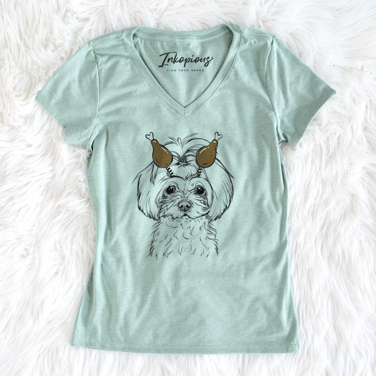 Thanksgiving Ellie the Maltese - Women's V-neck Shirt