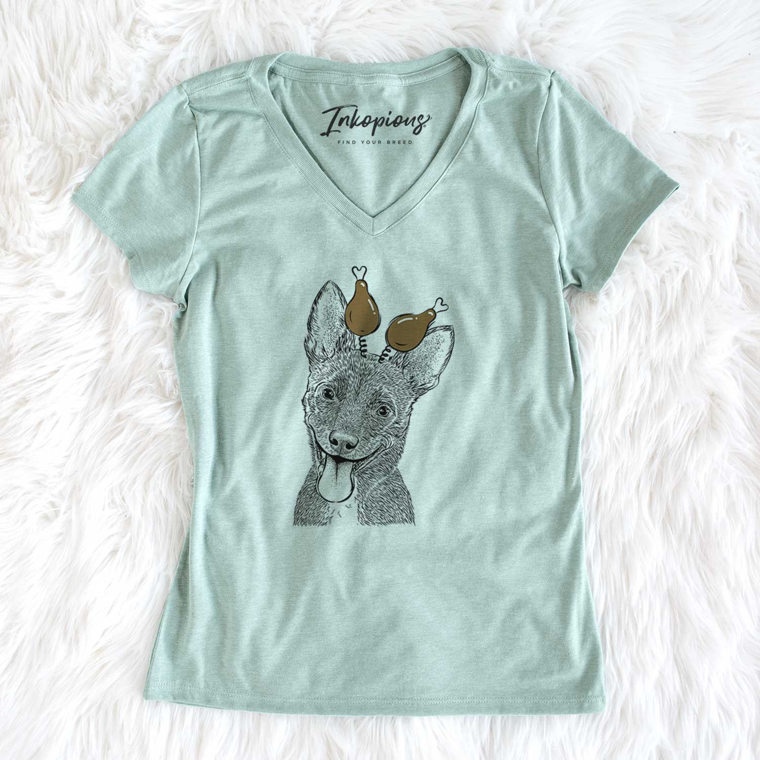 Thanksgiving Elvira the Terrier Mix - Women's V-neck Shirt