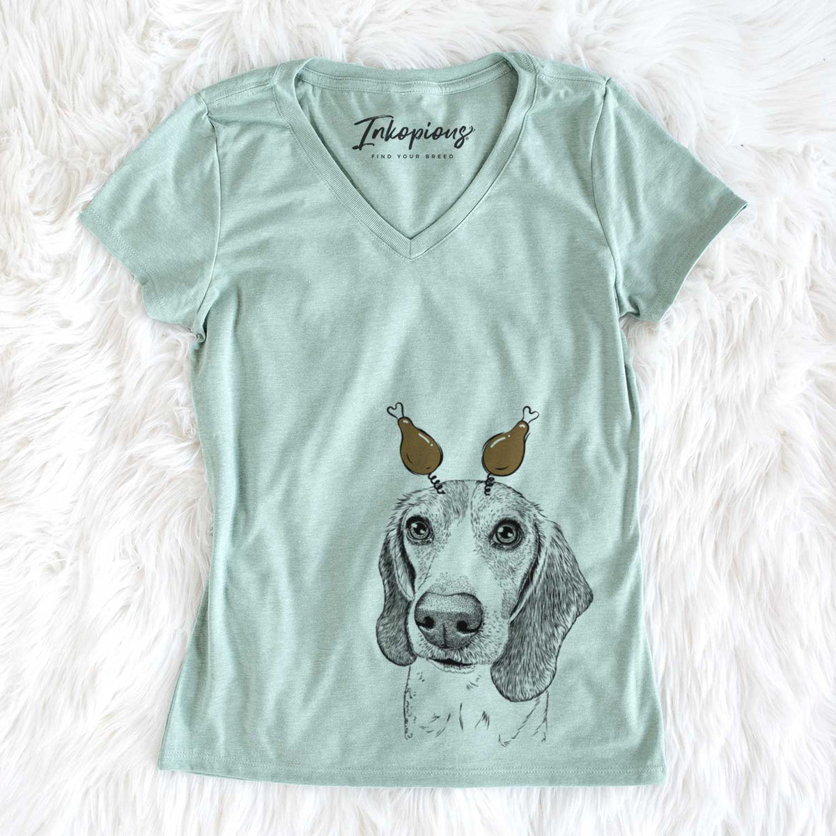 Thanksgiving Elvis the Bluetick Beagle - Women&#39;s V-neck Shirt